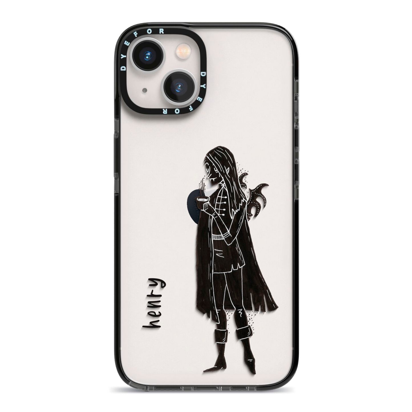 Dark Caped Vamp iPhone 13 Black Impact Case on Silver phone