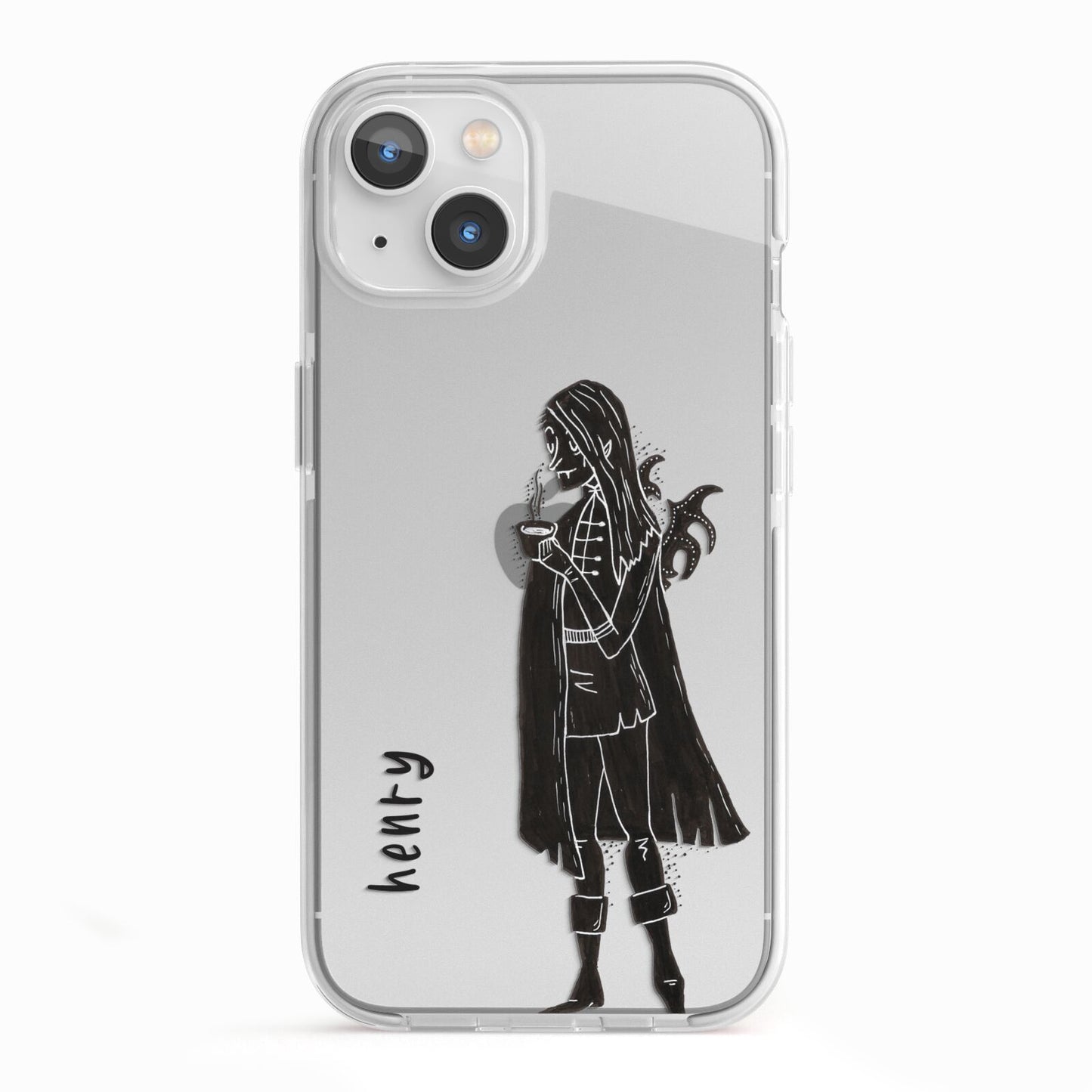 Dark Caped Vamp iPhone 13 TPU Impact Case with White Edges