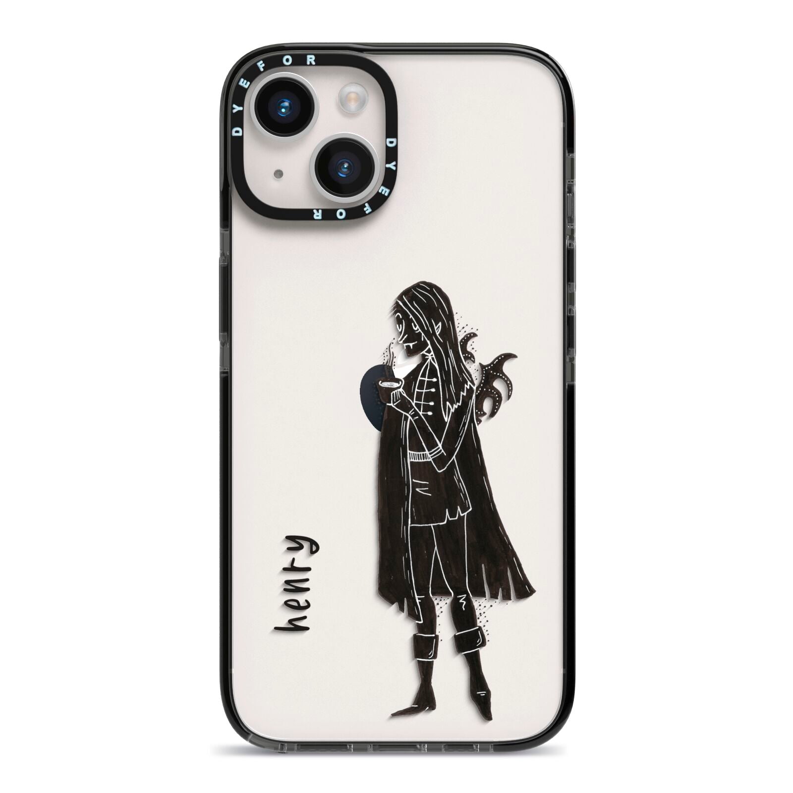 Dark Caped Vamp iPhone 14 Black Impact Case on Silver phone