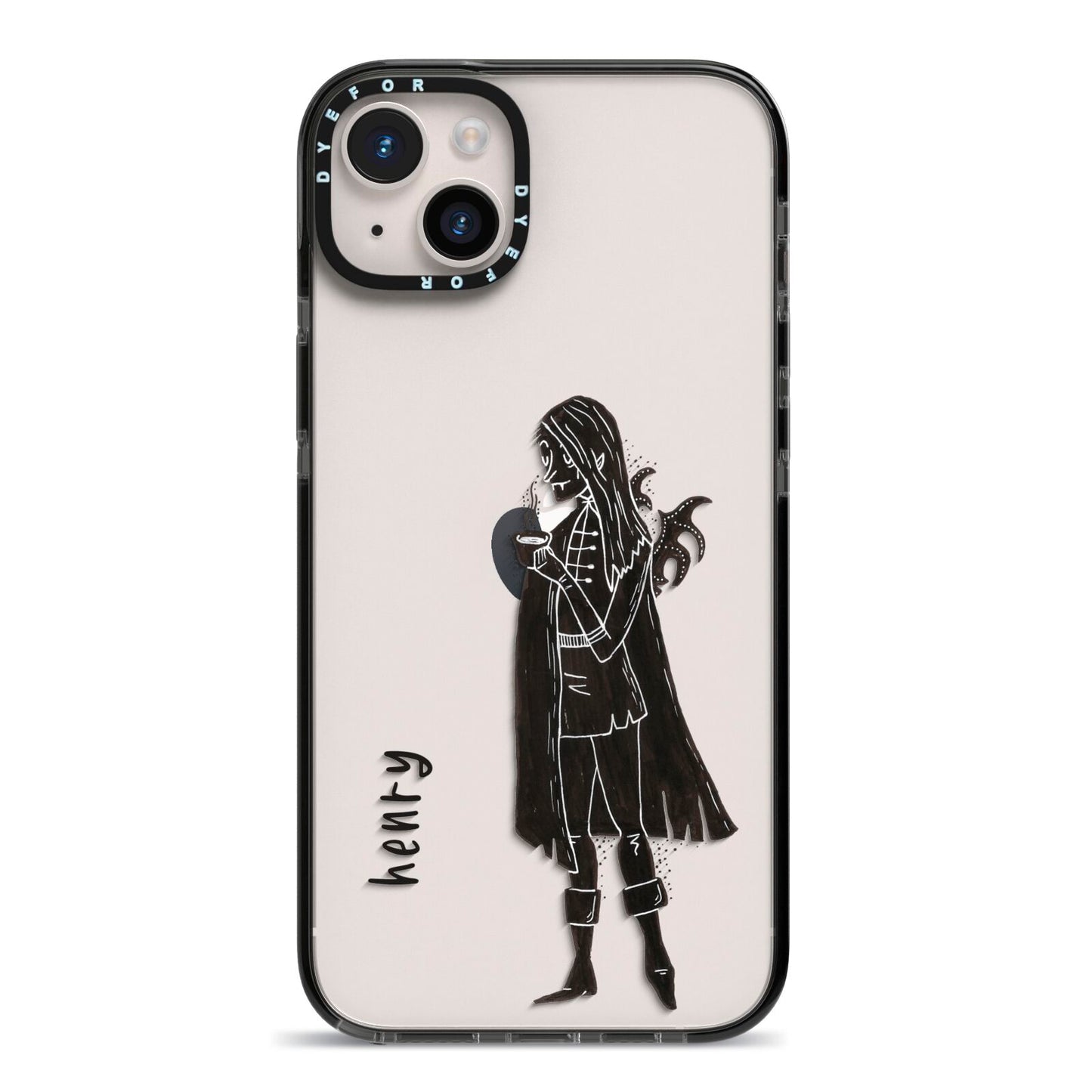 Dark Caped Vamp iPhone 14 Plus Black Impact Case on Silver phone