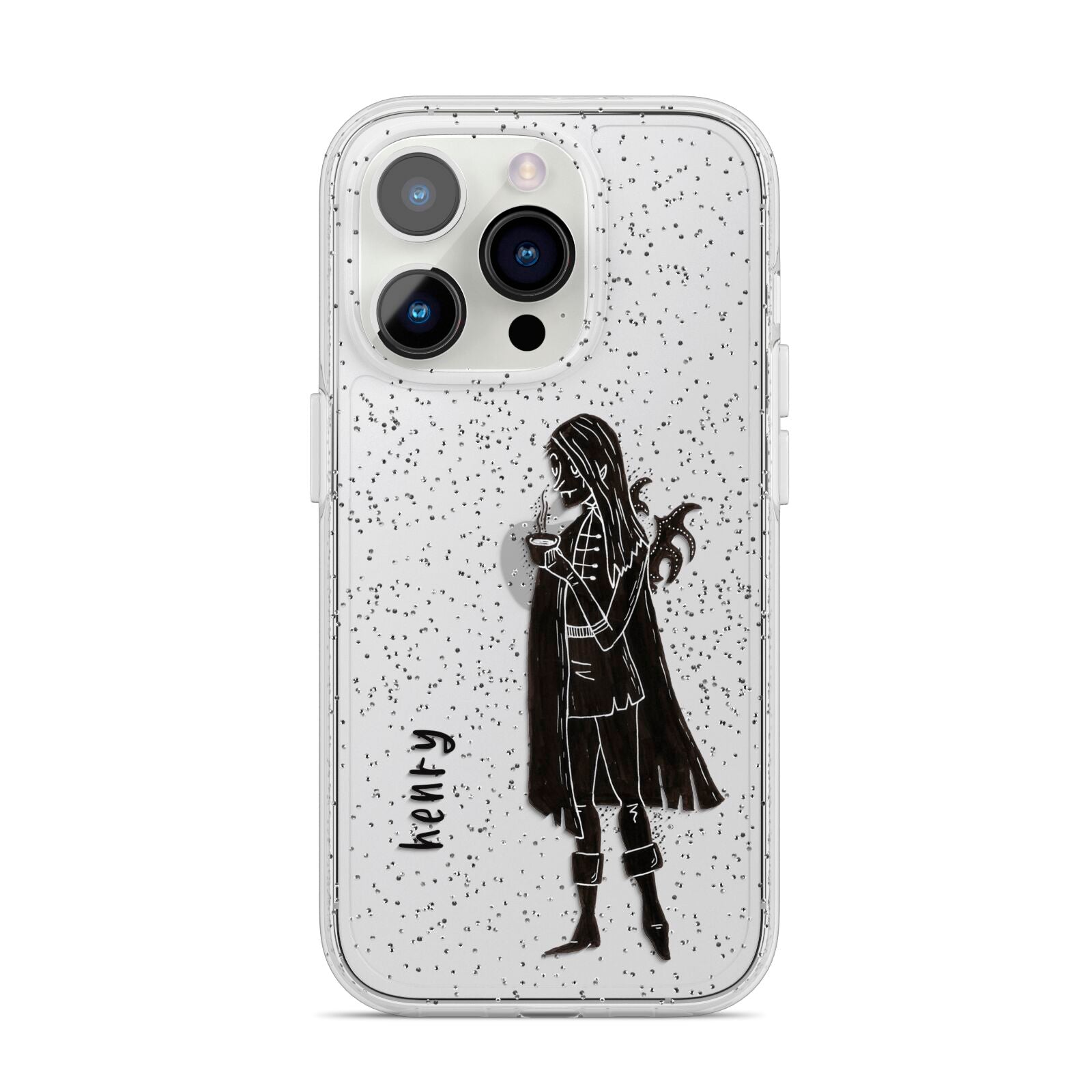 Dark Caped Vamp iPhone 14 Pro Glitter Tough Case Silver