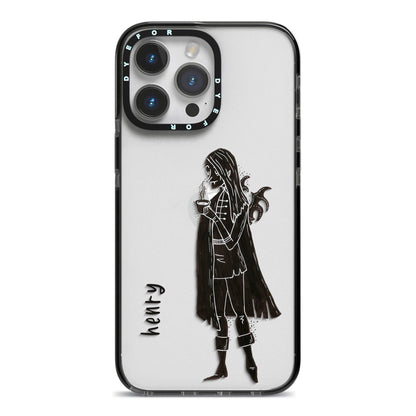 Dark Caped Vamp iPhone 14 Pro Max Black Impact Case on Silver phone