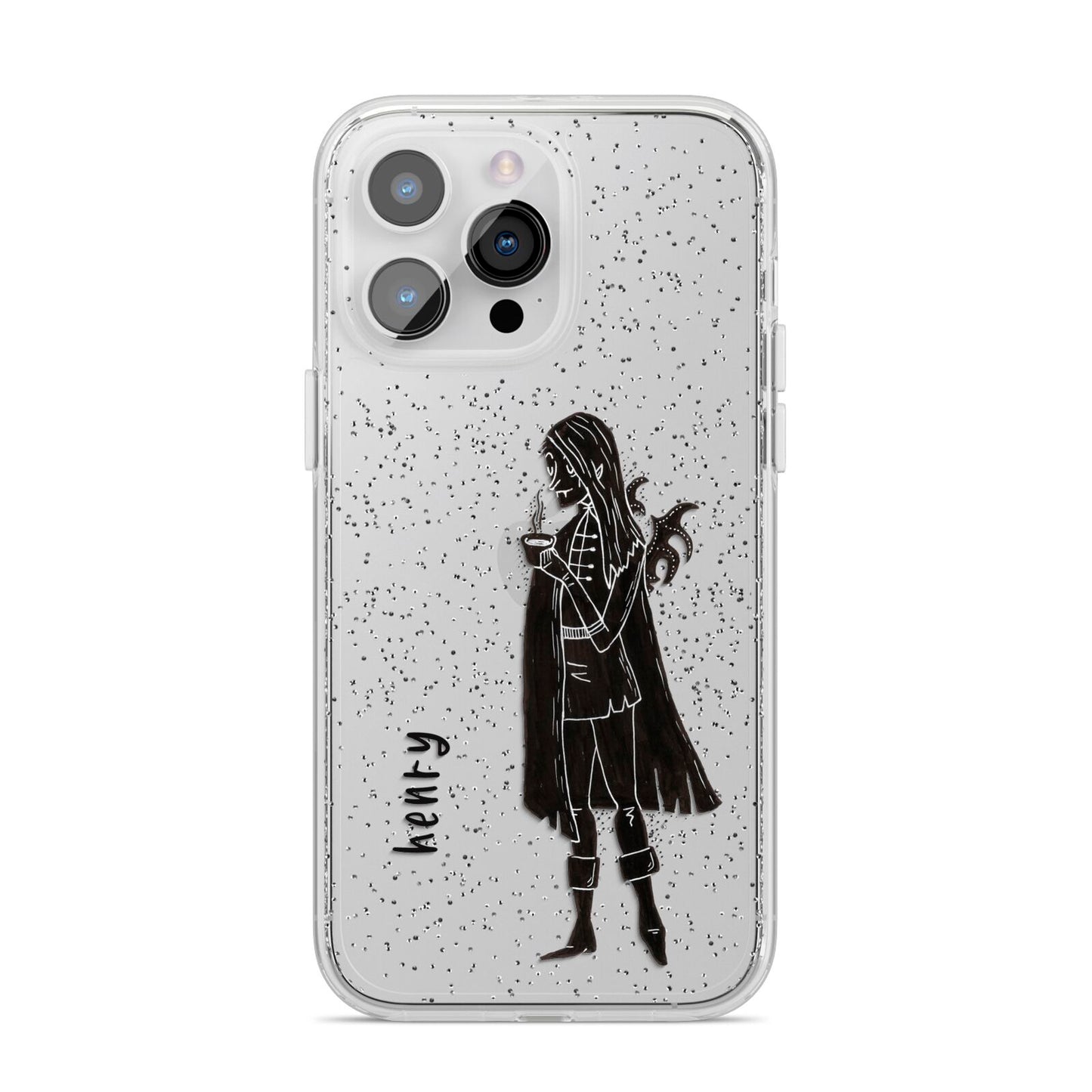 Dark Caped Vamp iPhone 14 Pro Max Glitter Tough Case Silver