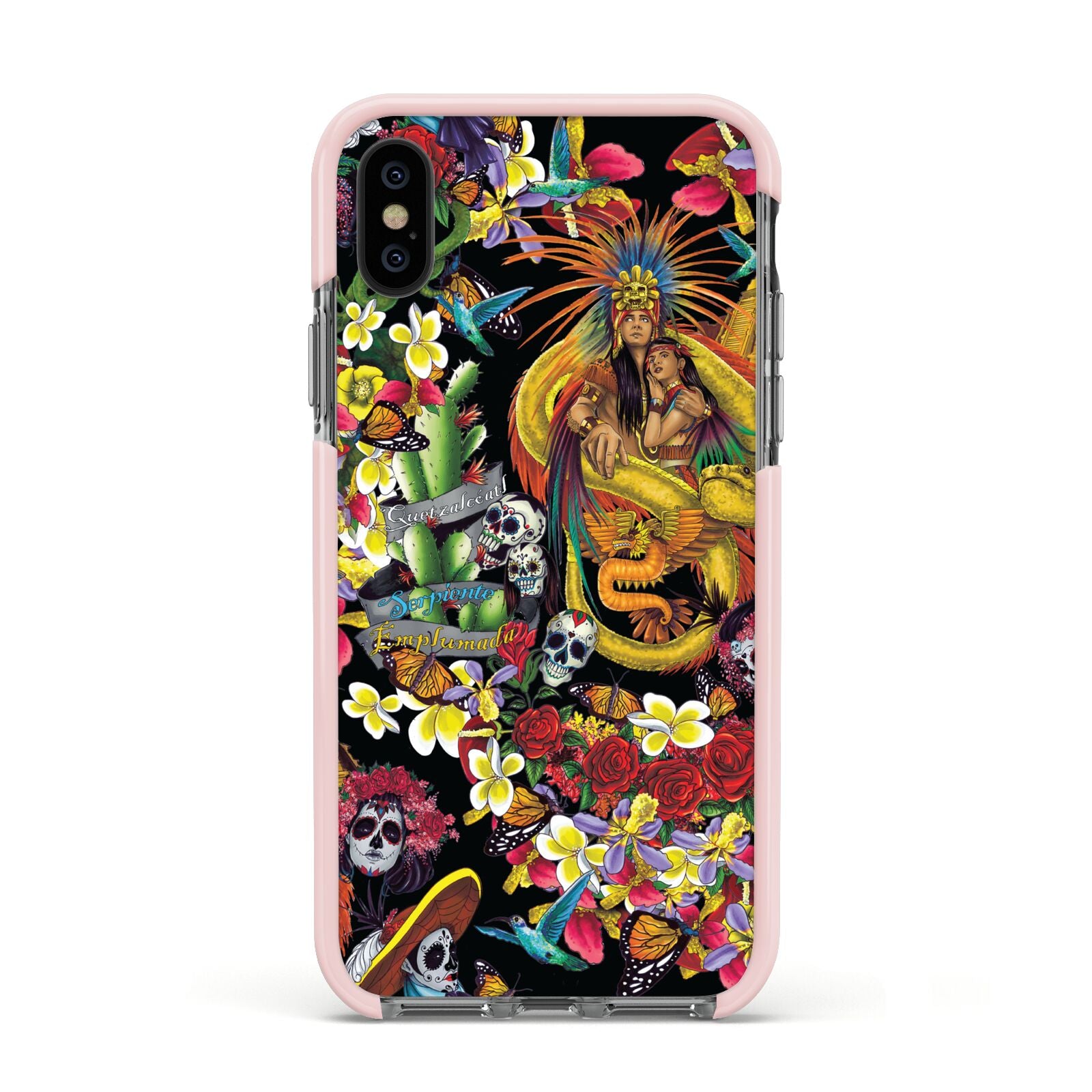 Day of the Dead Apple iPhone Xs Impact Case Pink Edge on Black Phone