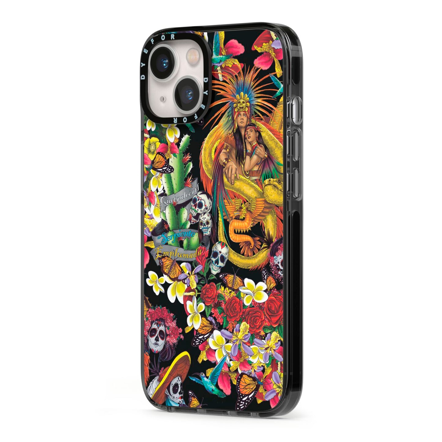 Day of the Dead iPhone 13 Black Impact Case Side Angle on Silver phone