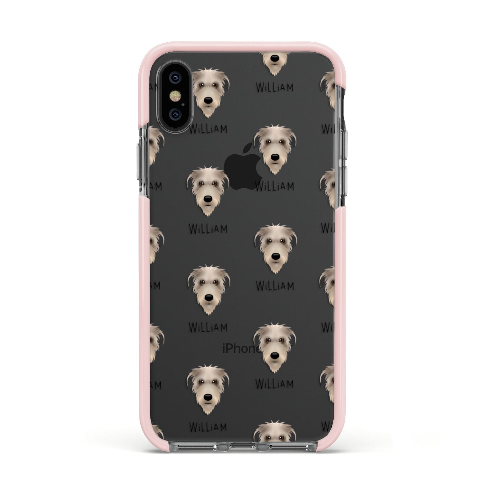 Deerhound Icon with Name Apple iPhone Xs Impact Case Pink Edge on Black Phone