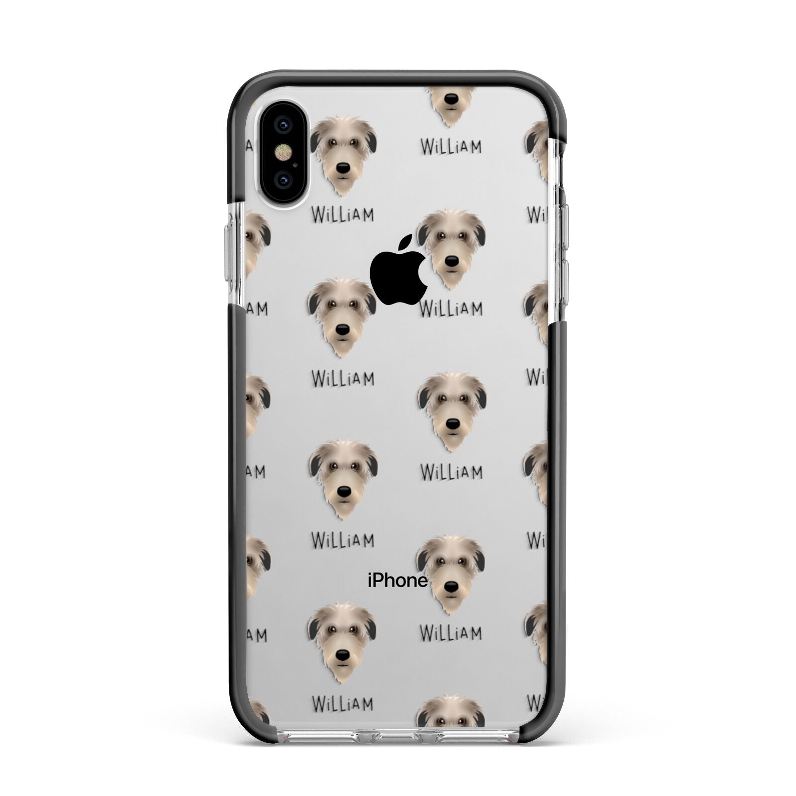 Deerhound Icon with Name Apple iPhone Xs Max Impact Case Black Edge on Silver Phone