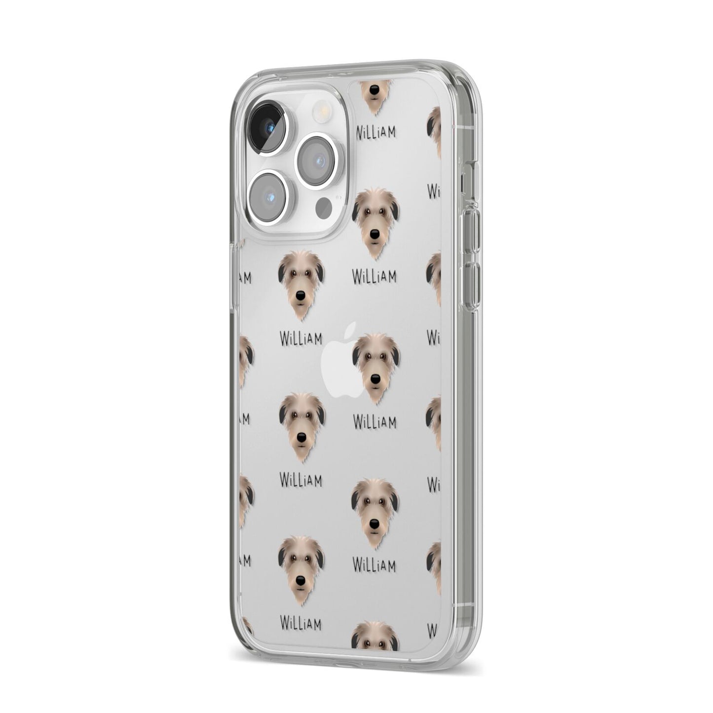 Deerhound Icon with Name iPhone 14 Pro Max Clear Tough Case Silver Angled Image