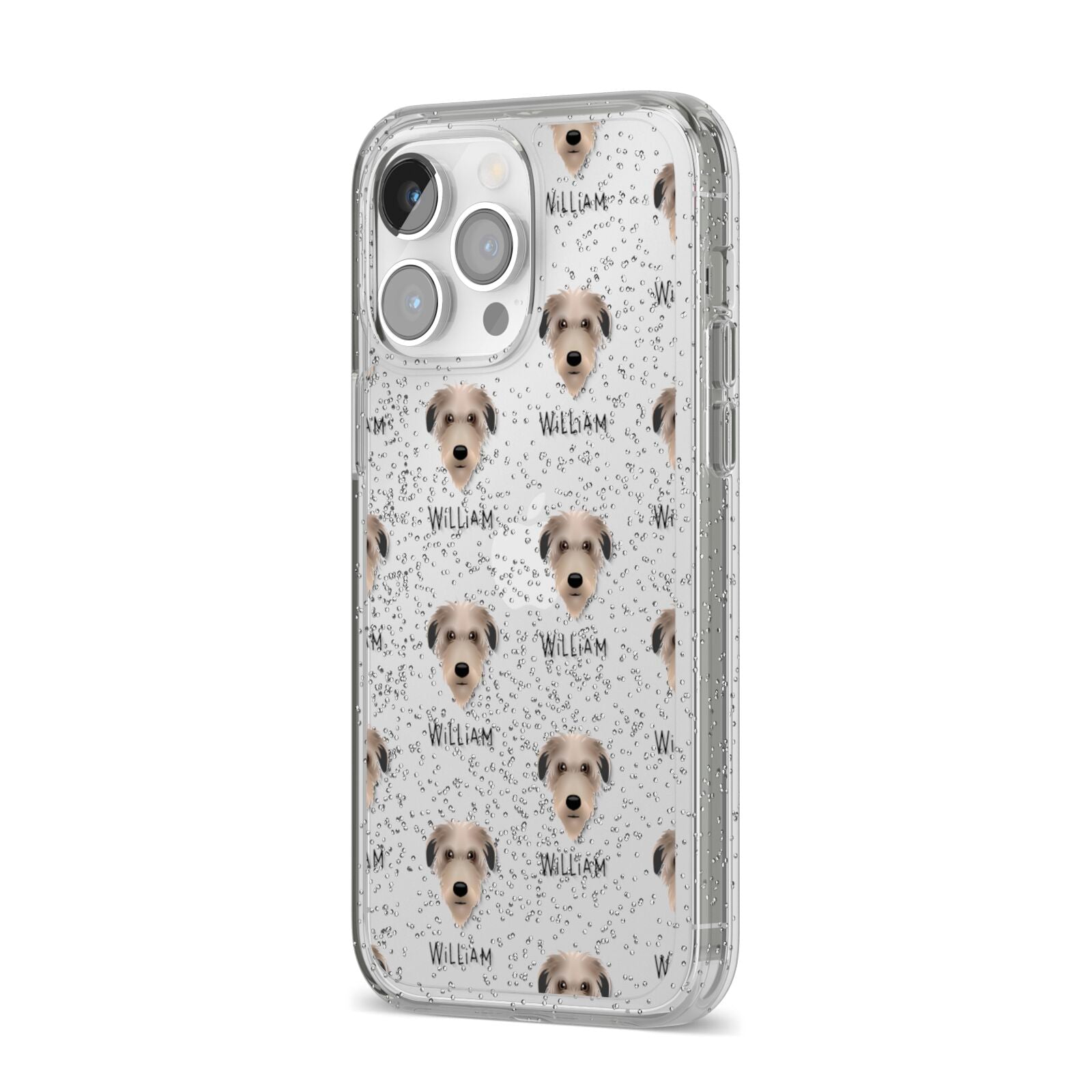 Deerhound Icon with Name iPhone 14 Pro Max Glitter Tough Case Silver Angled Image