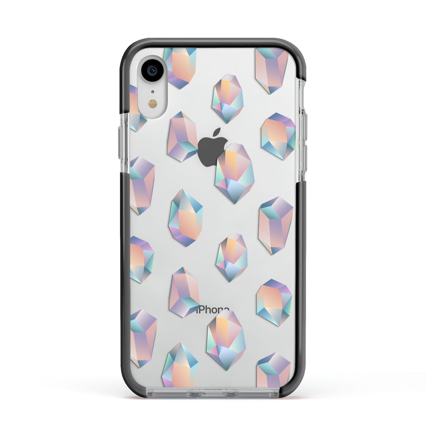 Diamond Apple iPhone XR Impact Case Black Edge on Silver Phone