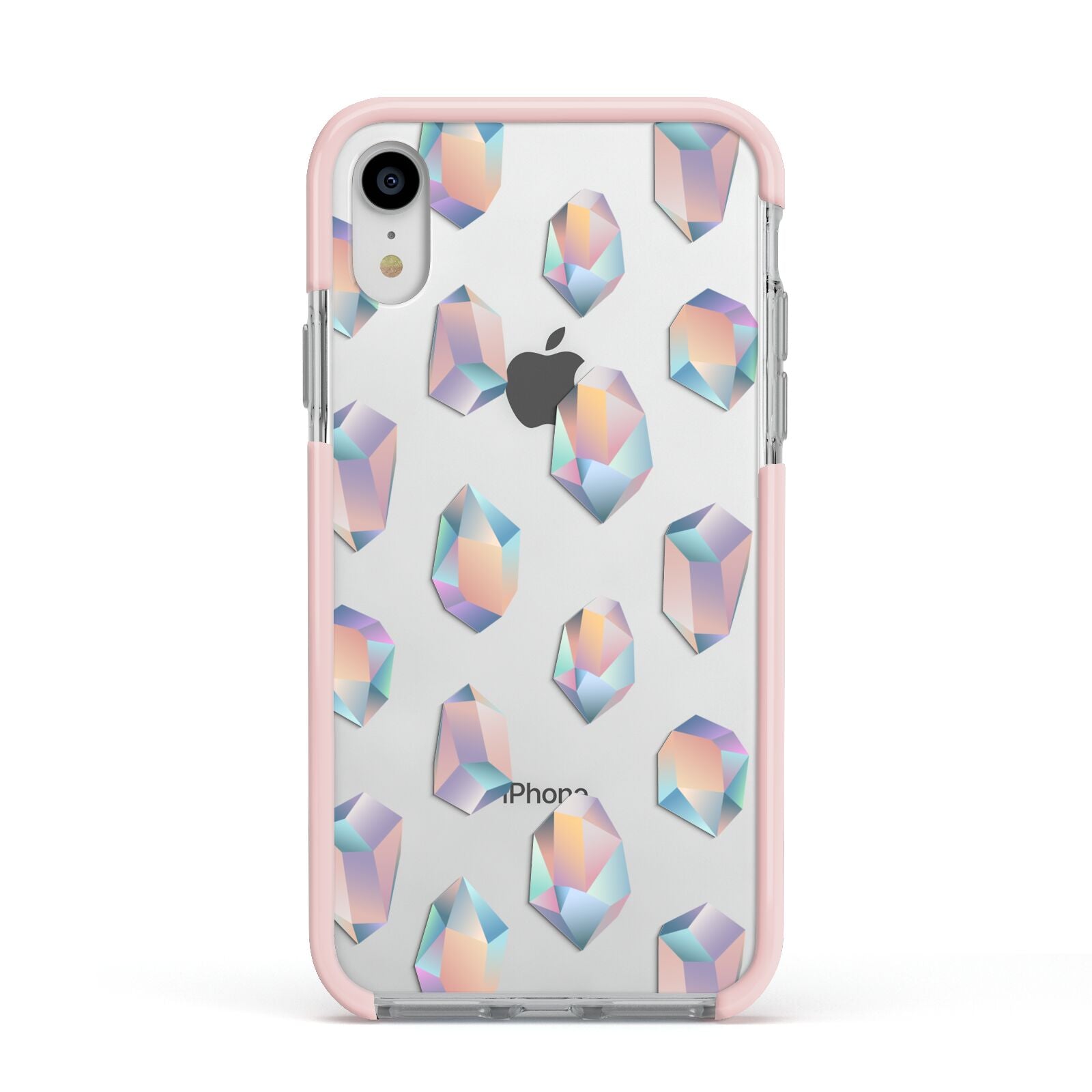 Diamond Apple iPhone XR Impact Case Pink Edge on Silver Phone