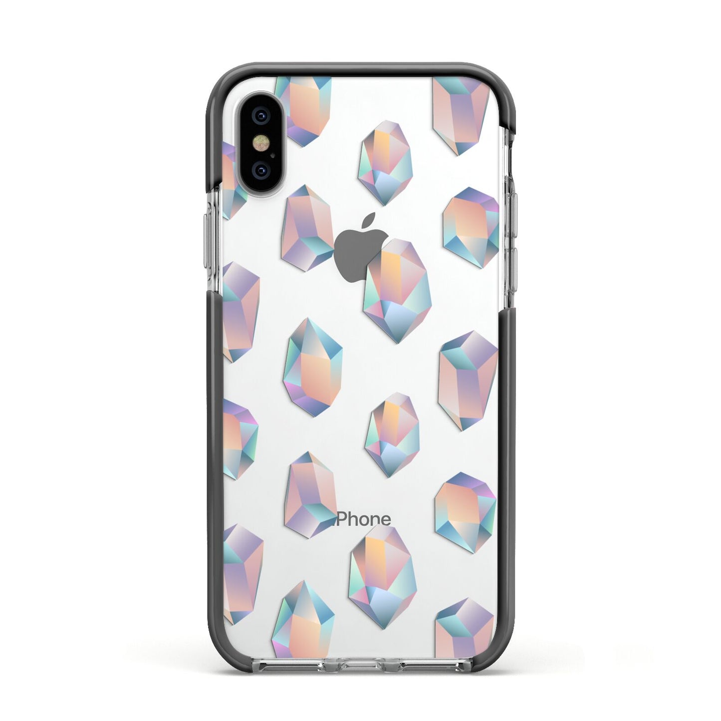 Diamond Apple iPhone Xs Impact Case Black Edge on Silver Phone