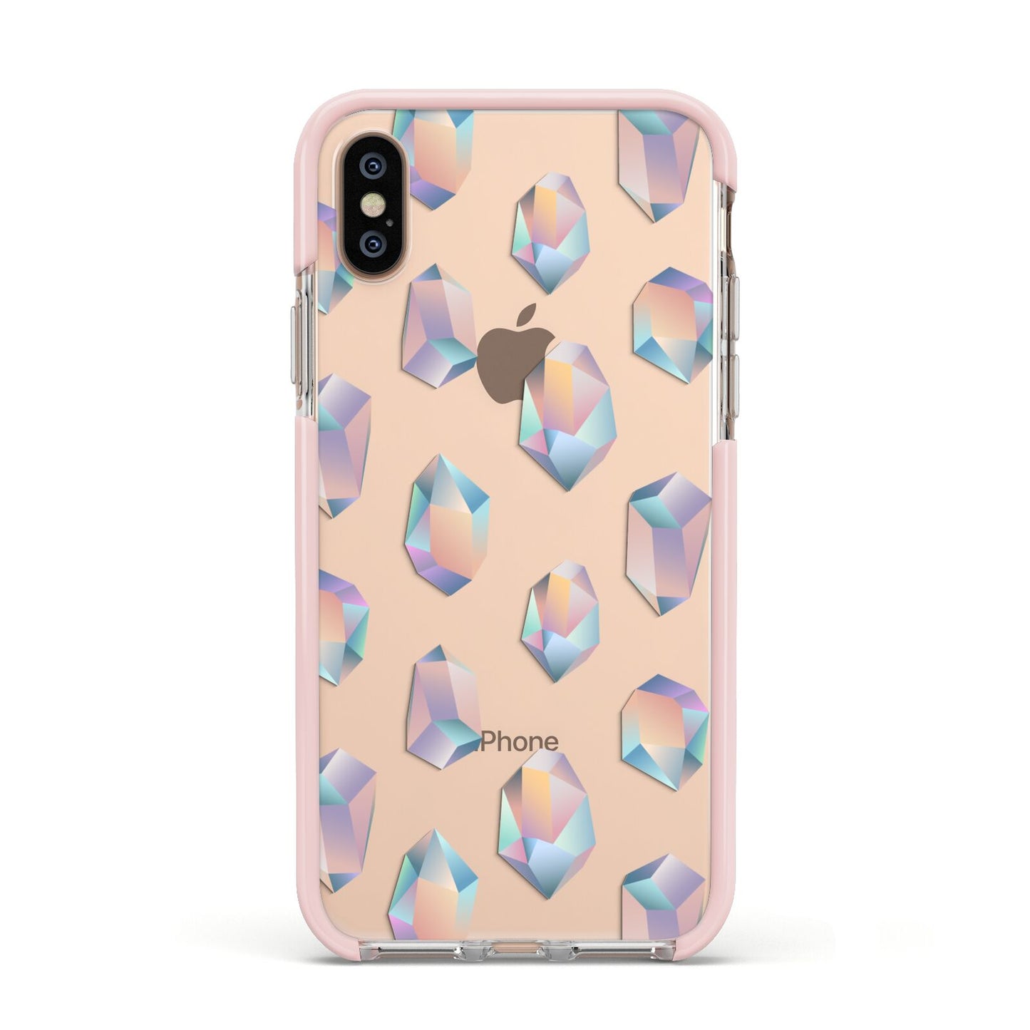 Diamond Apple iPhone Xs Impact Case Pink Edge on Gold Phone