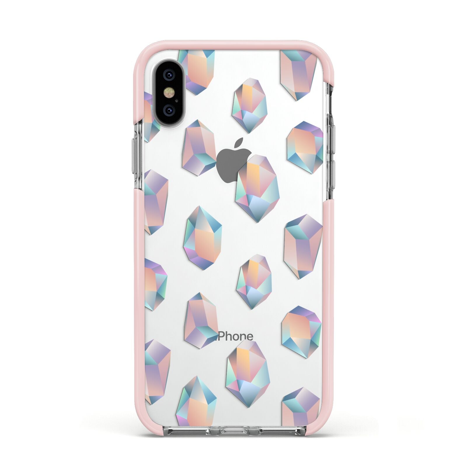 Diamond Apple iPhone Xs Impact Case Pink Edge on Silver Phone