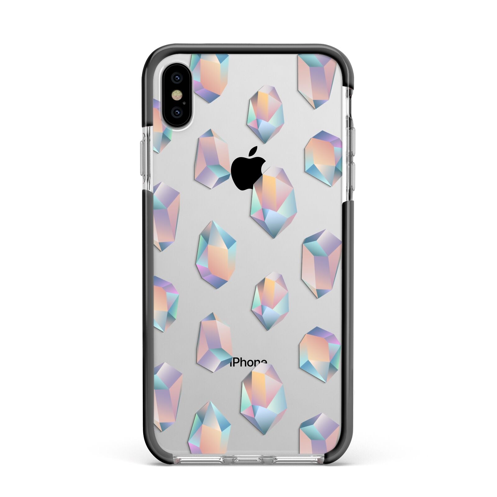 Diamond Apple iPhone Xs Max Impact Case Black Edge on Silver Phone