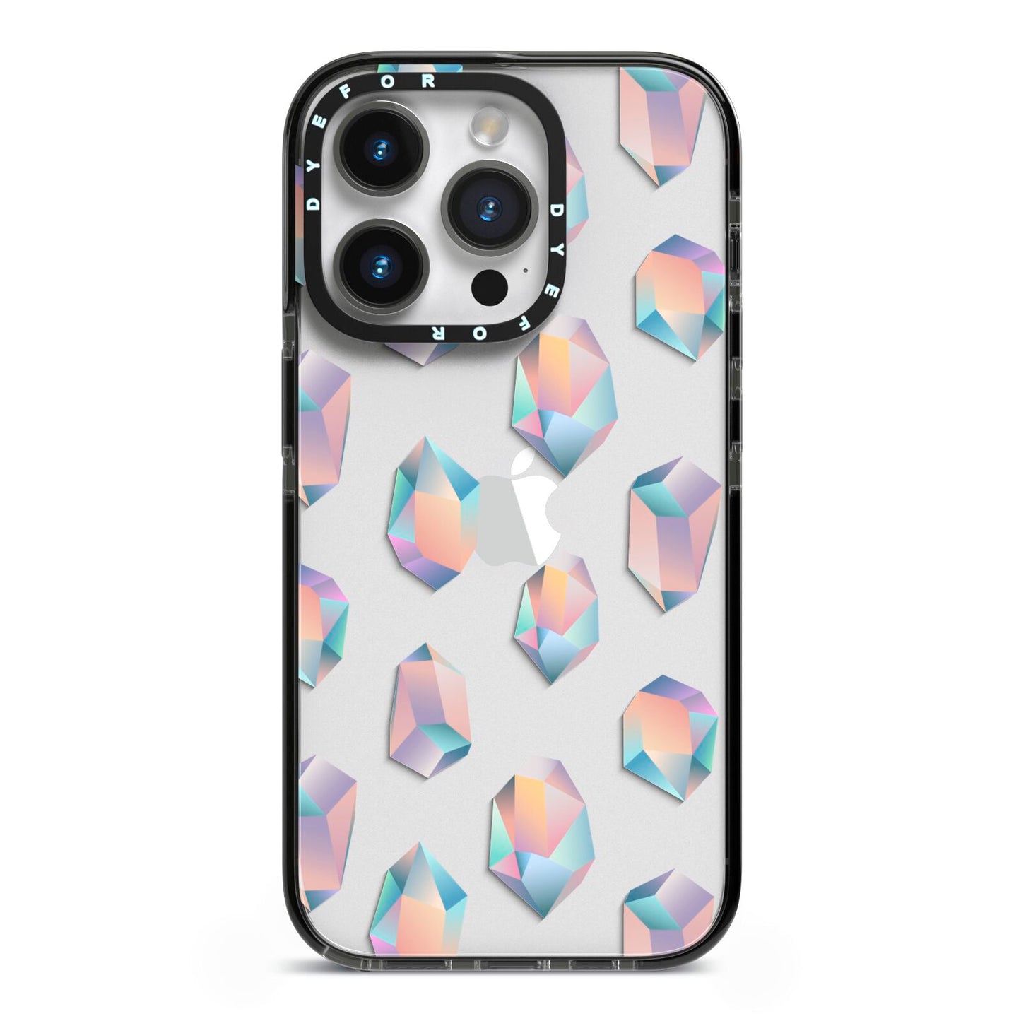 Diamond iPhone 14 Pro Black Impact Case on Silver phone