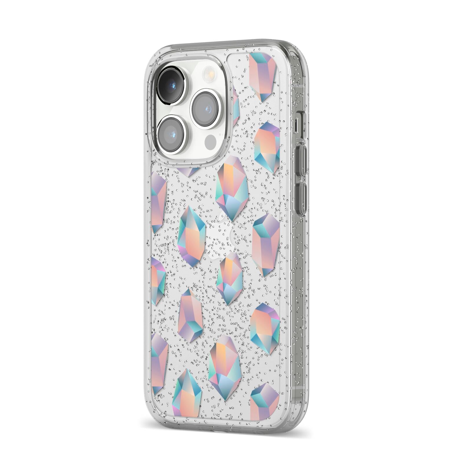 Diamond iPhone 14 Pro Glitter Tough Case Silver Angled Image