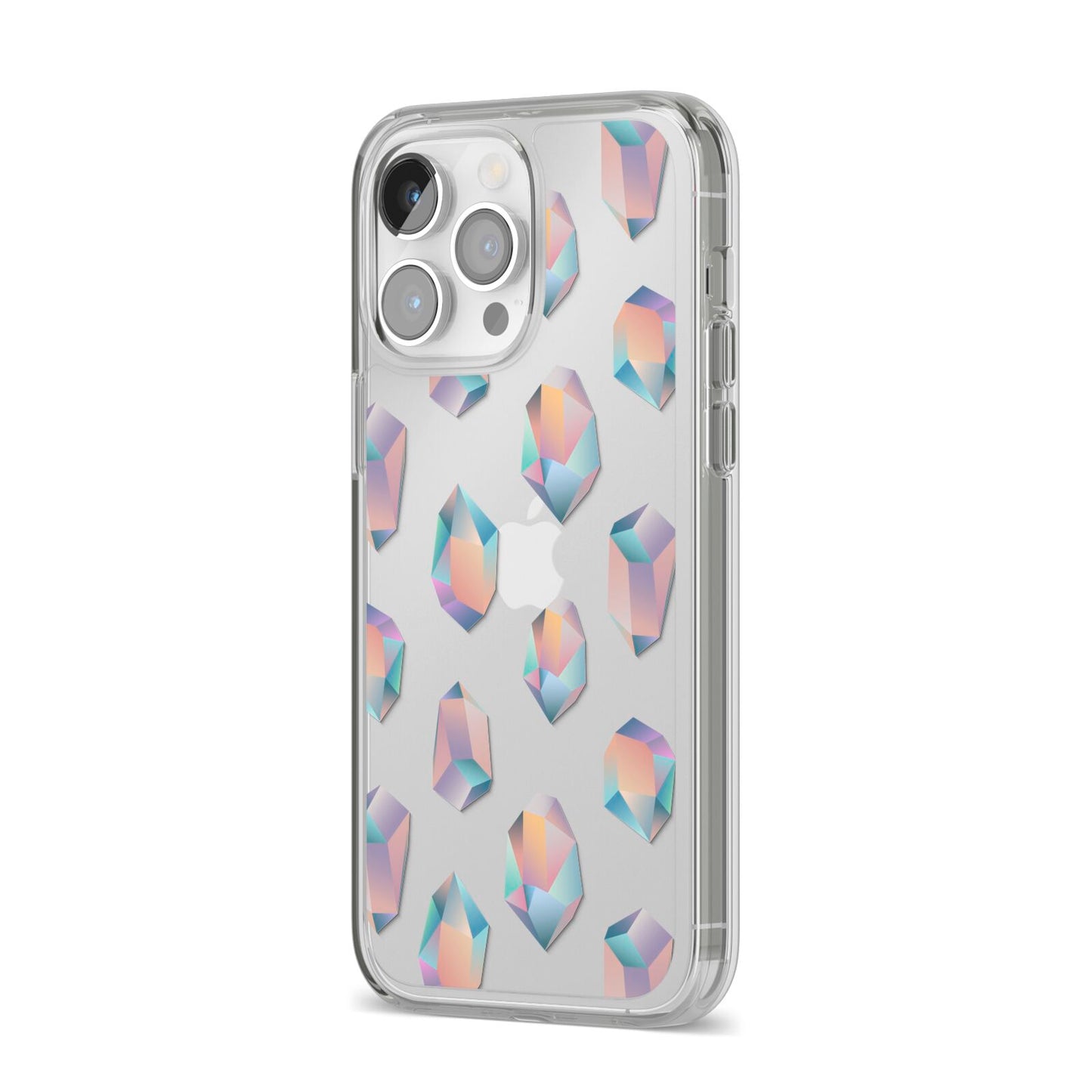 Diamond iPhone 14 Pro Max Clear Tough Case Silver Angled Image