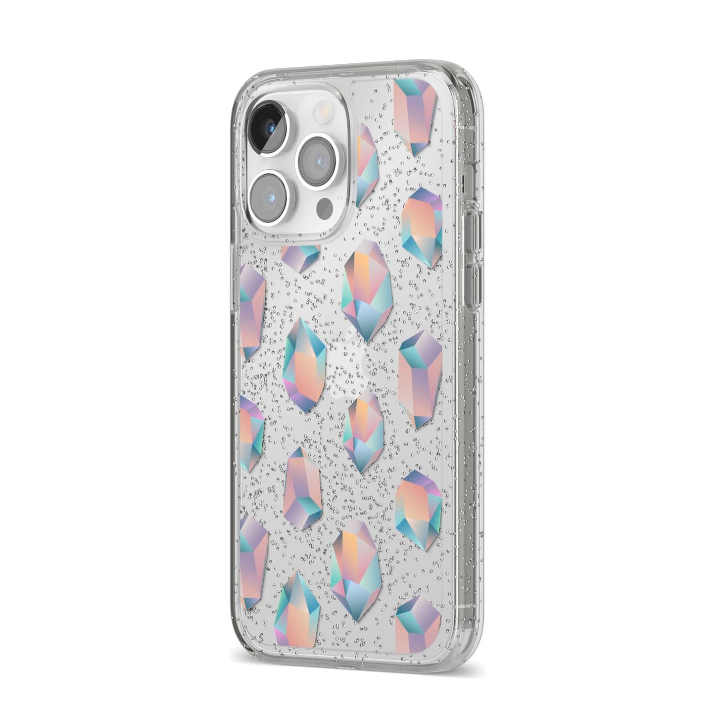 Diamond iPhone 14 Pro Max Glitter Tough Case Silver Angled Image