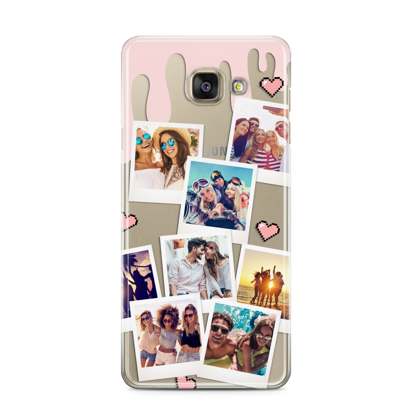 Digital Hearts Photo Upload with Text Samsung Galaxy A3 2016 Case on gold phone