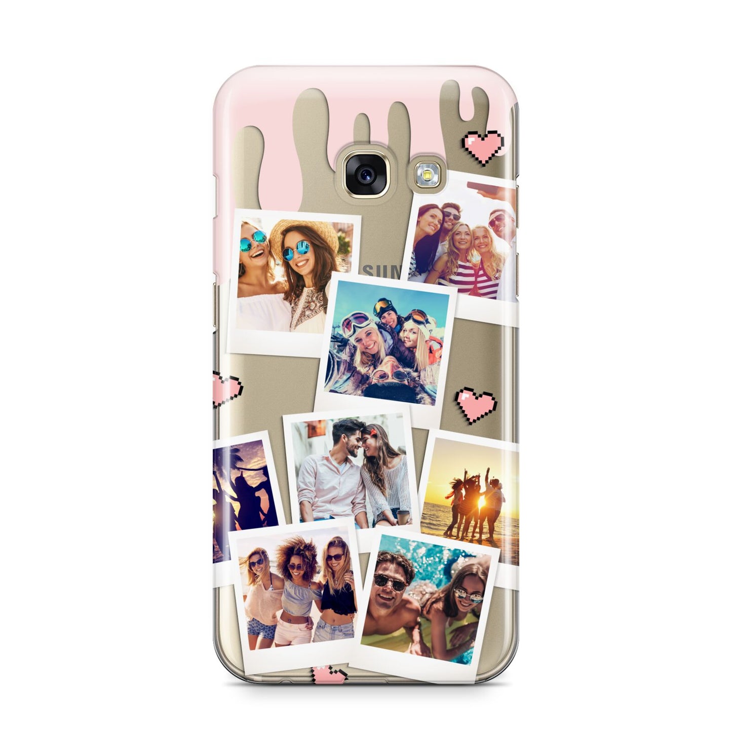 Digital Hearts Photo Upload with Text Samsung Galaxy A3 2017 Case on gold phone