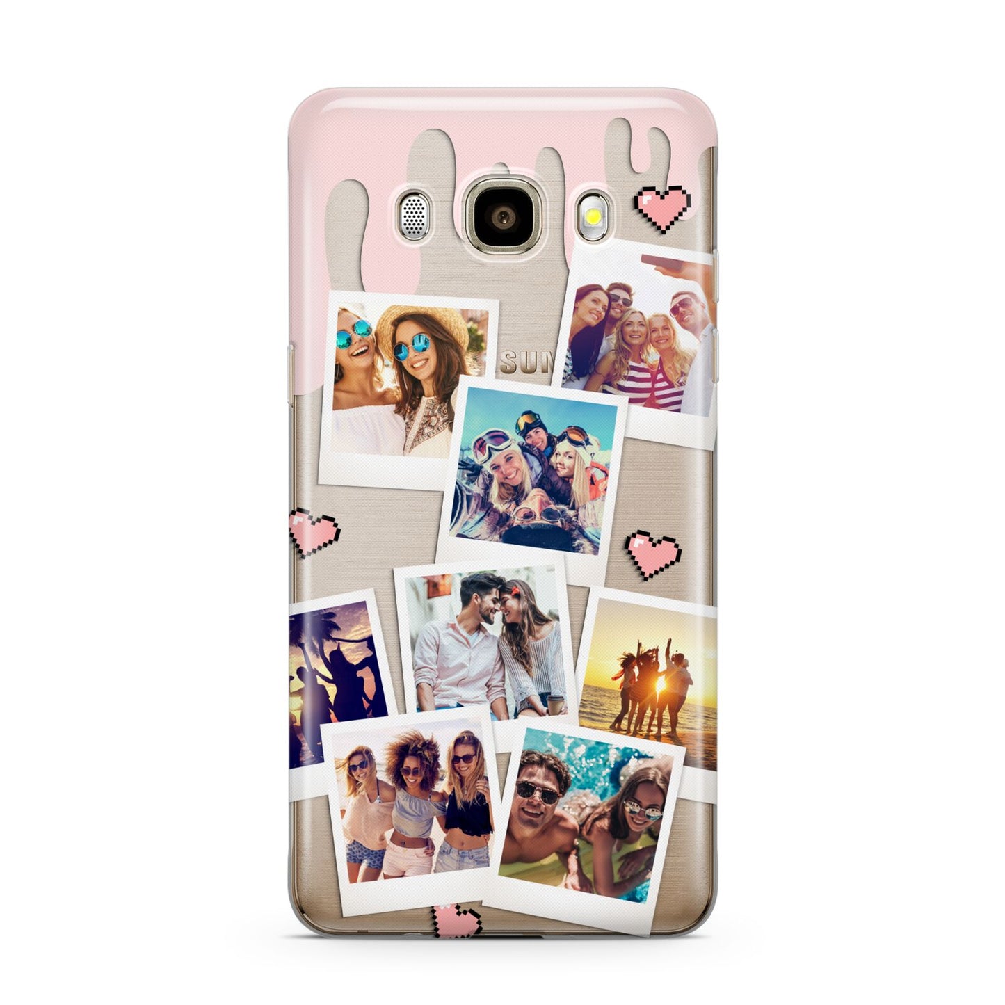 Digital Hearts Photo Upload with Text Samsung Galaxy J7 2016 Case on gold phone