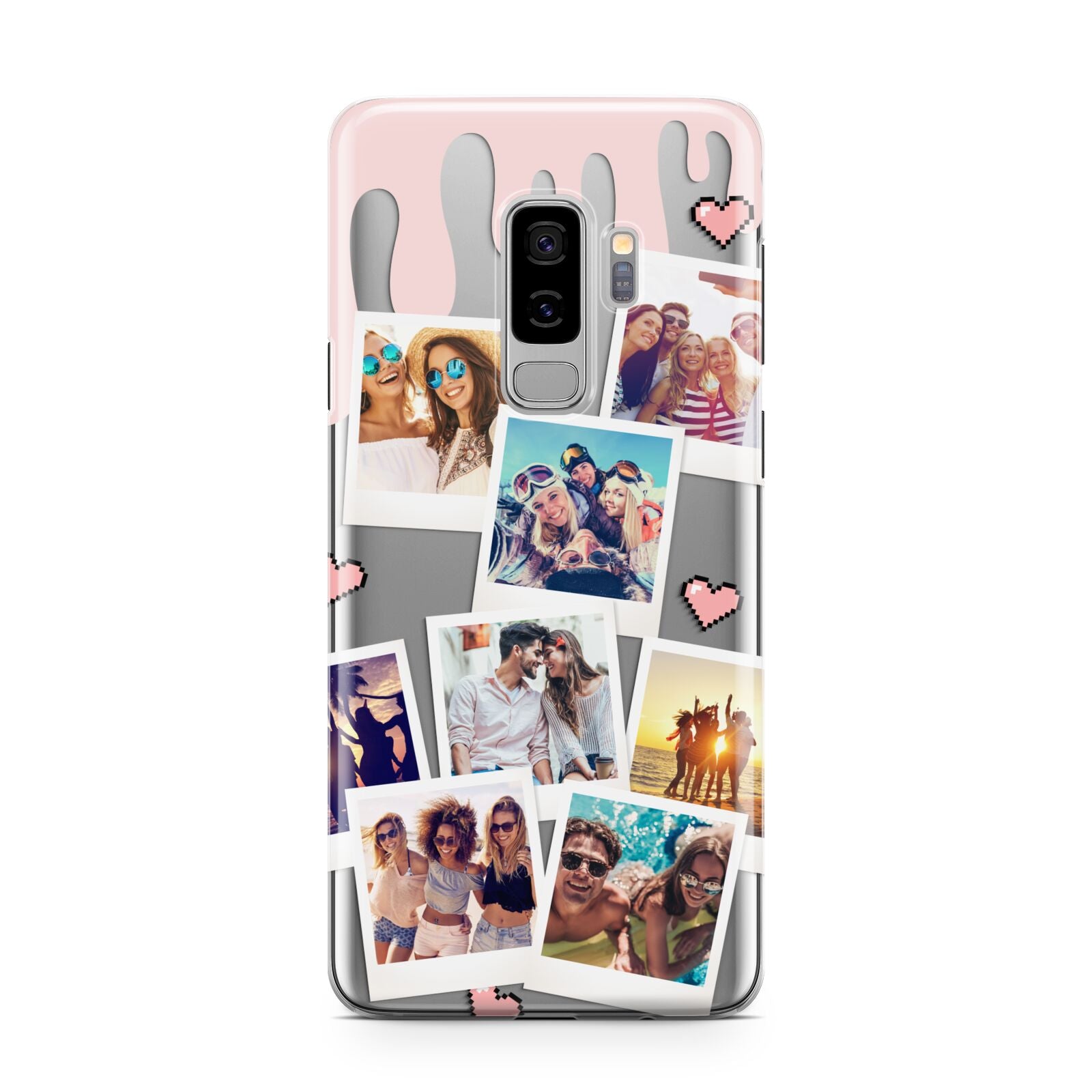 Digital Hearts Photo Upload with Text Samsung Galaxy S9 Plus Case on Silver phone