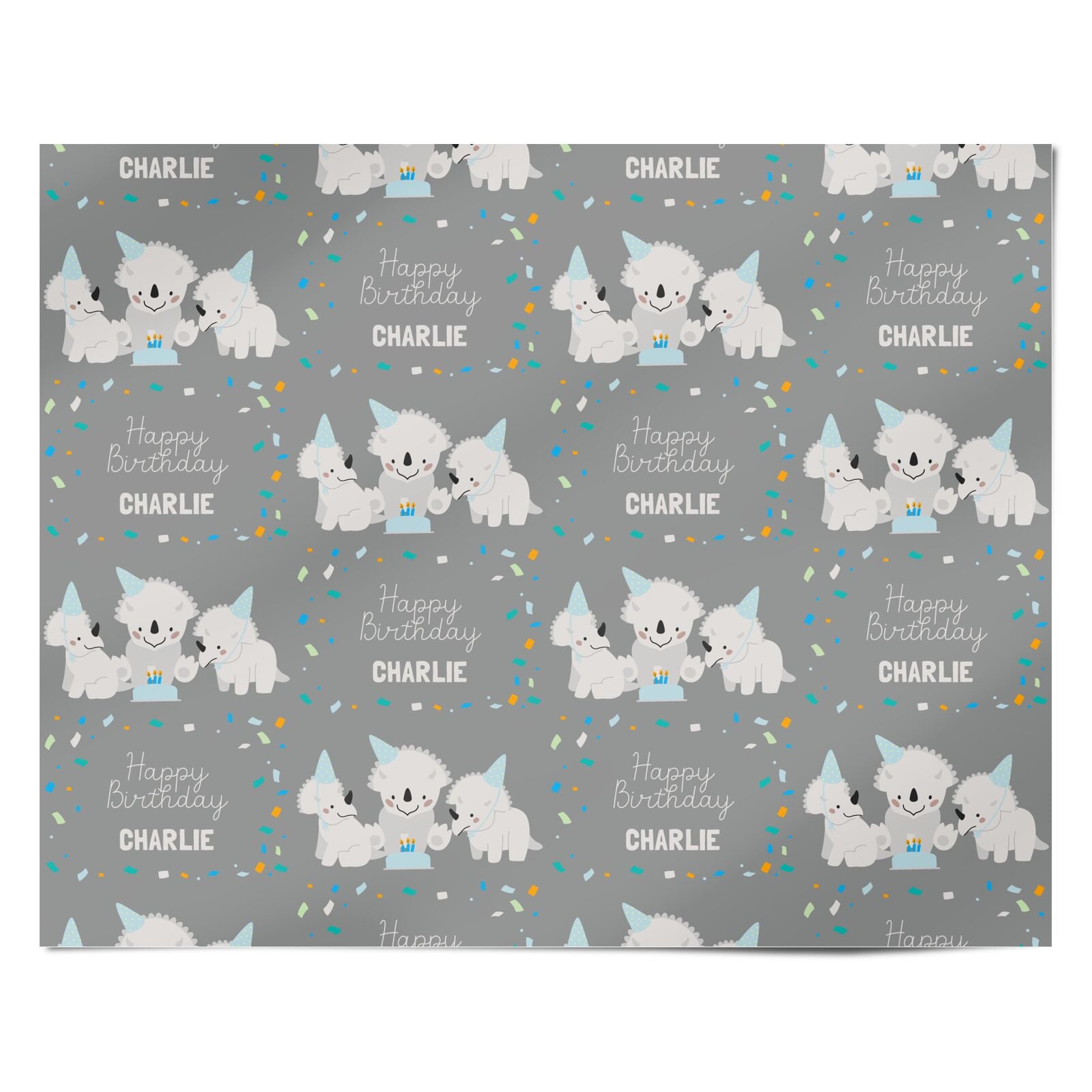 Dino Friends Happy Birthday Personalised Wrapping Paper Alternative