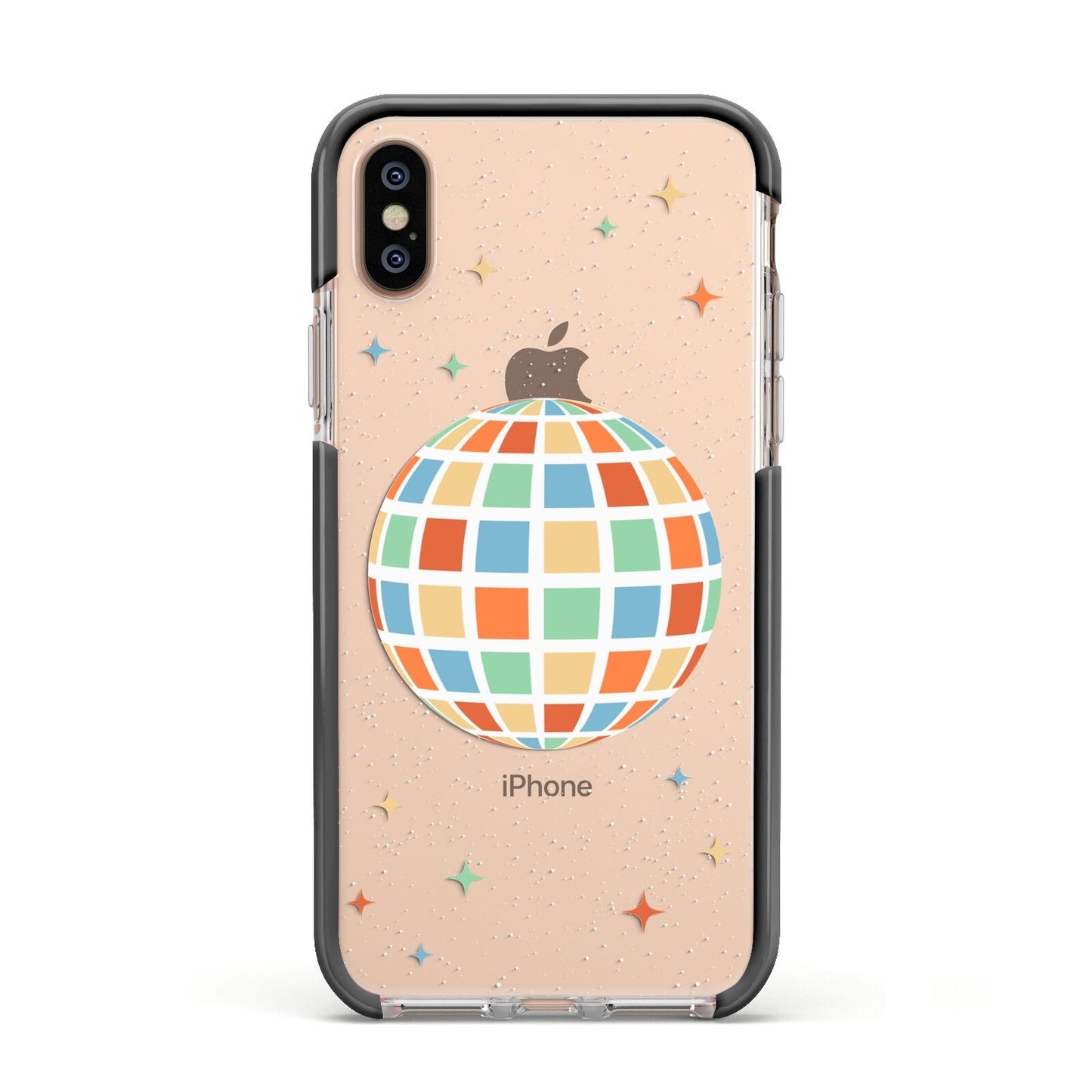 Disco Ball Apple iPhone Xs Impact Case Black Edge on Gold Phone