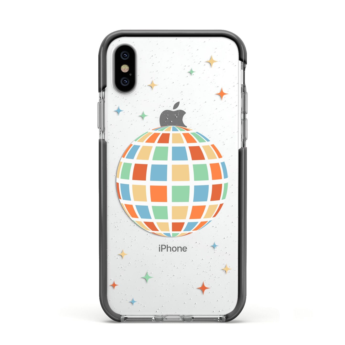 Disco Ball Apple iPhone Xs Impact Case Black Edge on Silver Phone