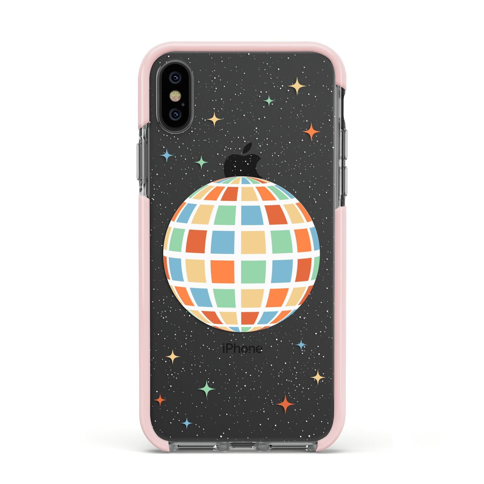 Disco Ball Apple iPhone Xs Impact Case Pink Edge on Black Phone