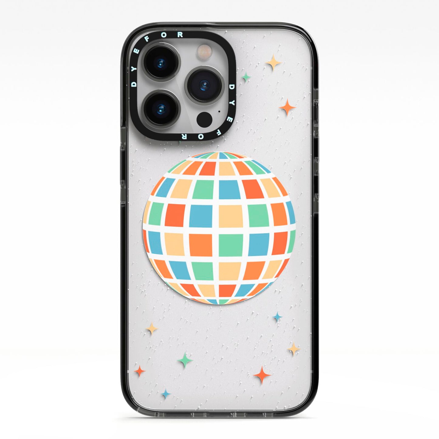 Disco Ball iPhone 13 Pro Black Impact Case on Silver phone