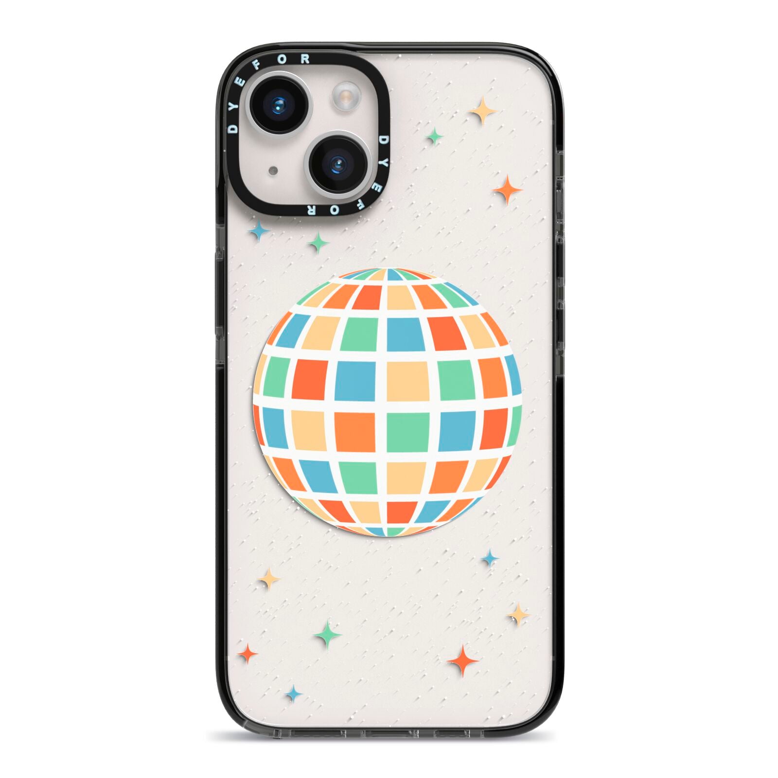 Disco Ball iPhone 14 Black Impact Case on Silver phone