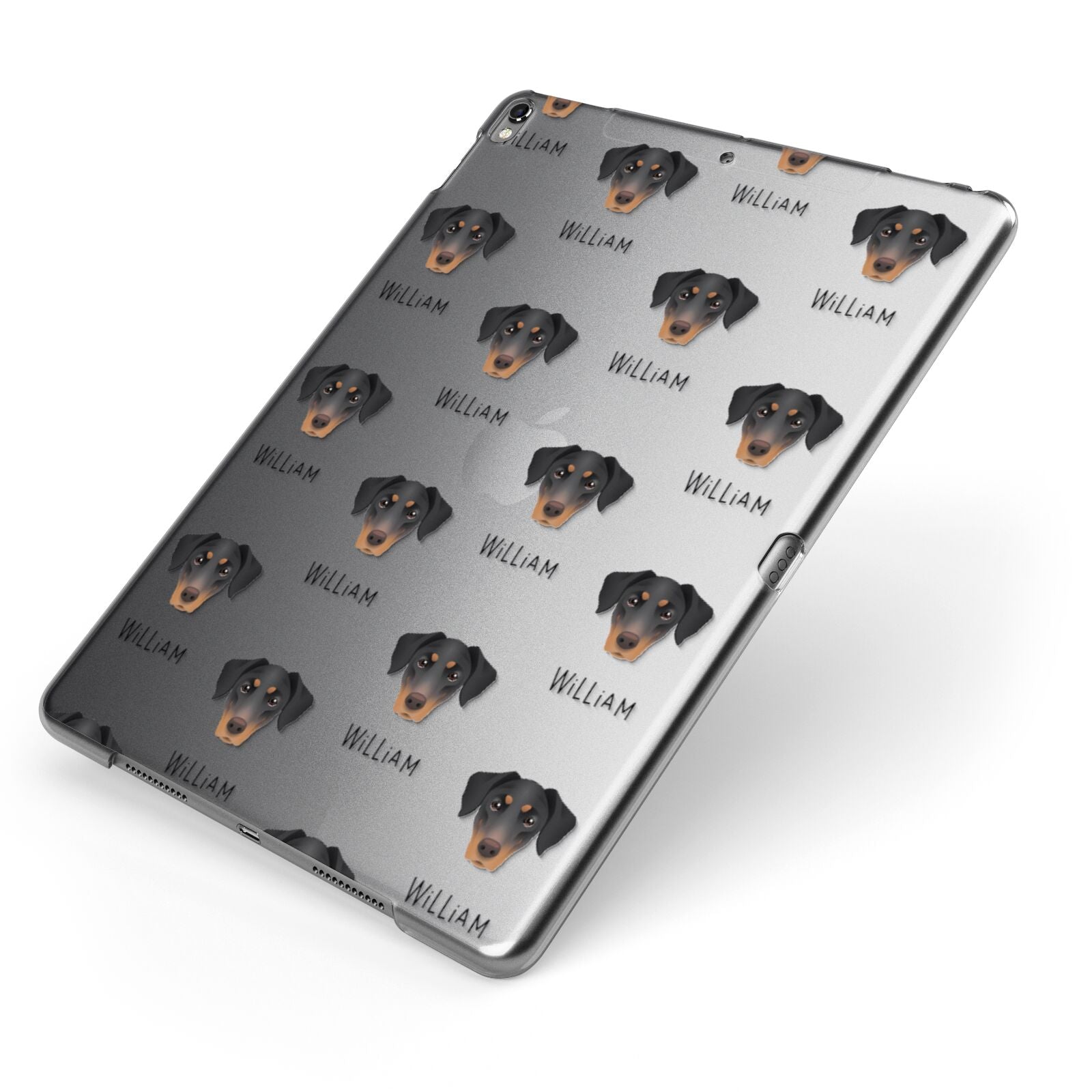 Dobermann Icon with Name Apple iPad Case on Grey iPad Side View