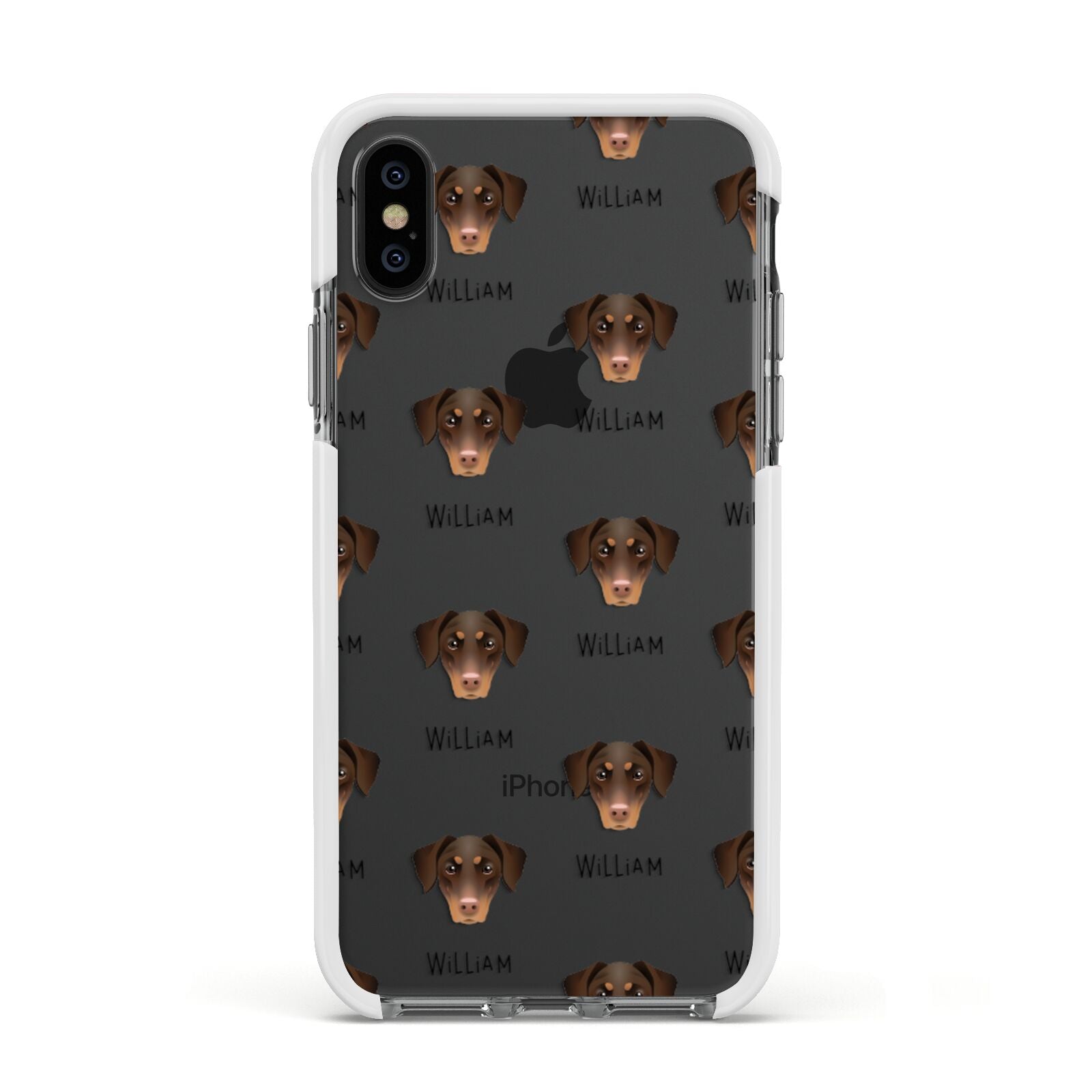 Dobermann Icon with Name Apple iPhone Xs Impact Case White Edge on Black Phone