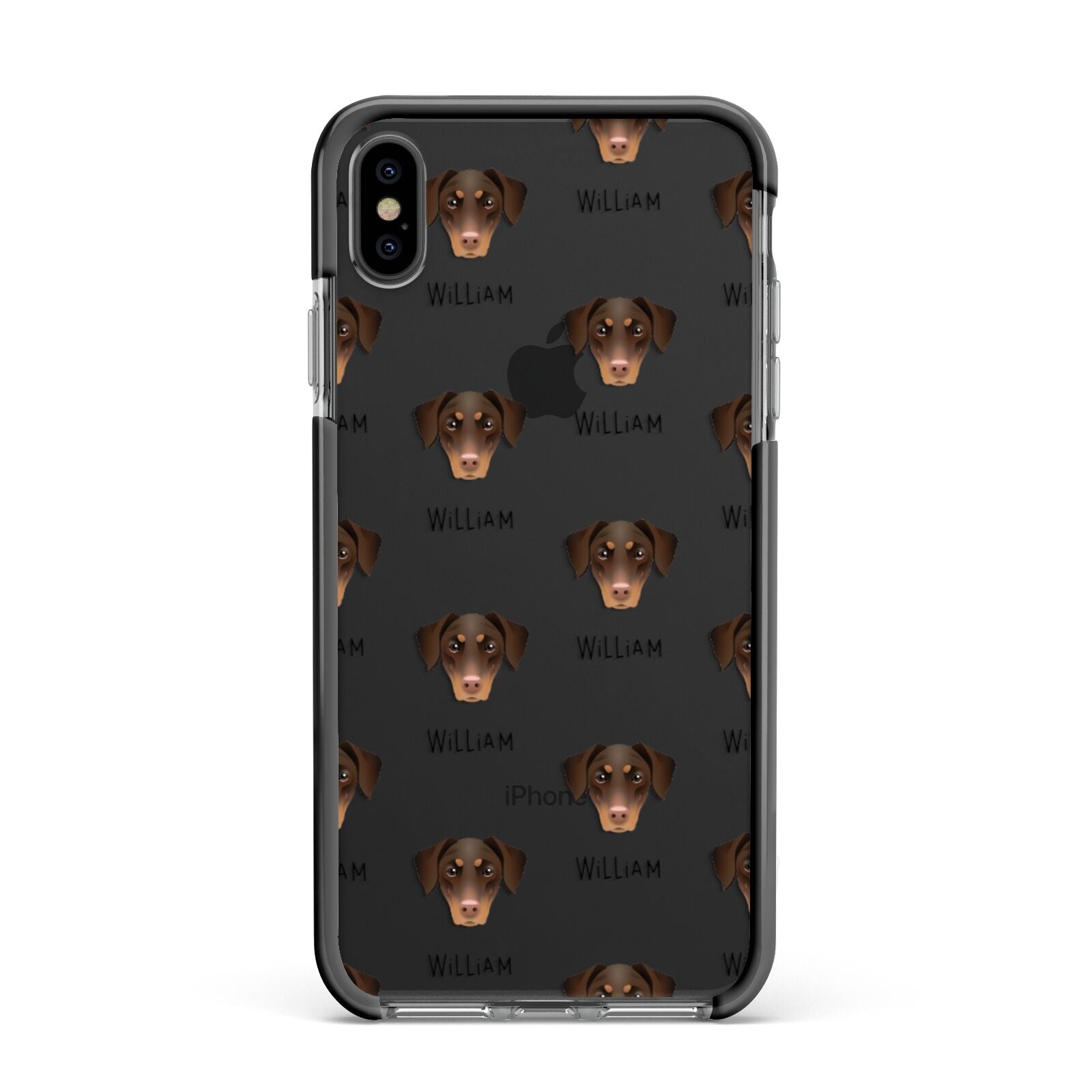 Dobermann Icon with Name Apple iPhone Xs Max Impact Case Black Edge on Black Phone