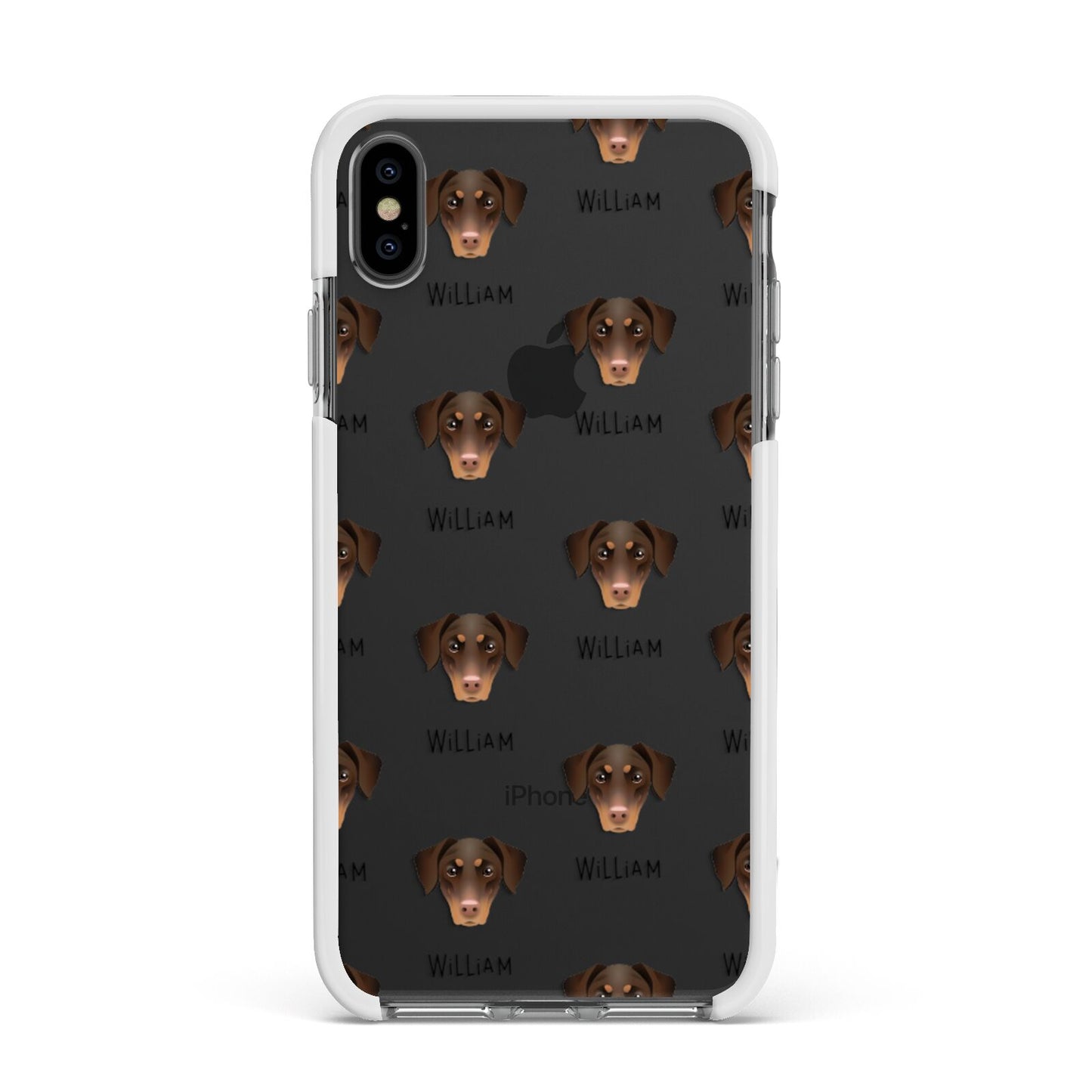 Dobermann Icon with Name Apple iPhone Xs Max Impact Case White Edge on Black Phone