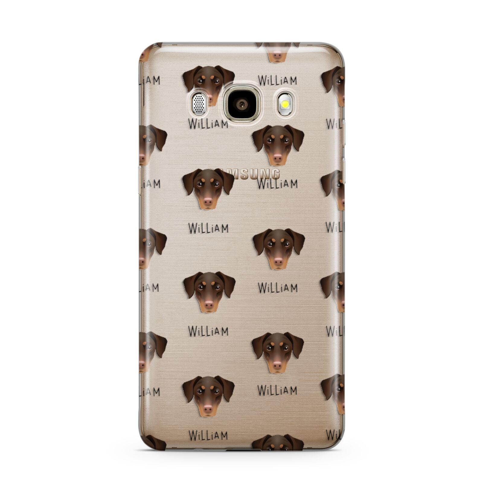 Dobermann Icon with Name Samsung Galaxy J7 2016 Case on gold phone