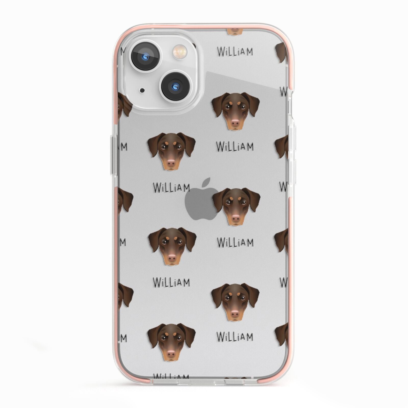 Dobermann Icon with Name iPhone 13 TPU Impact Case with Pink Edges