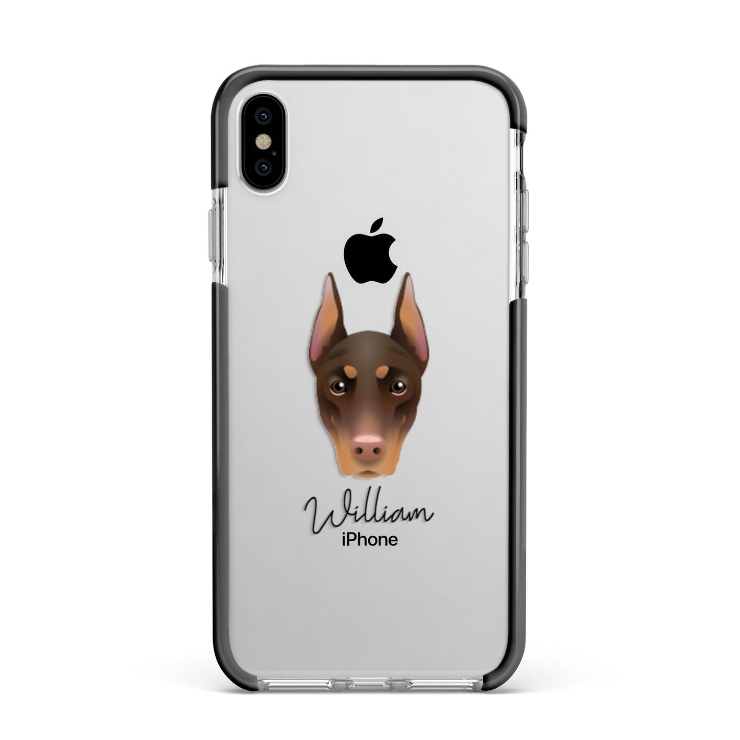 Dobermann Personalised Apple iPhone Xs Max Impact Case Black Edge on Silver Phone