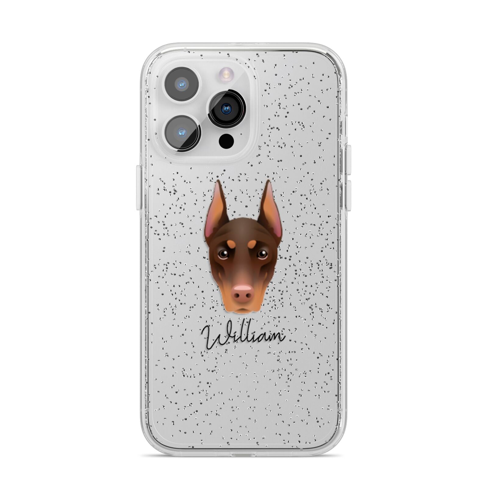 Dobermann Personalised iPhone 14 Pro Max Glitter Tough Case Silver