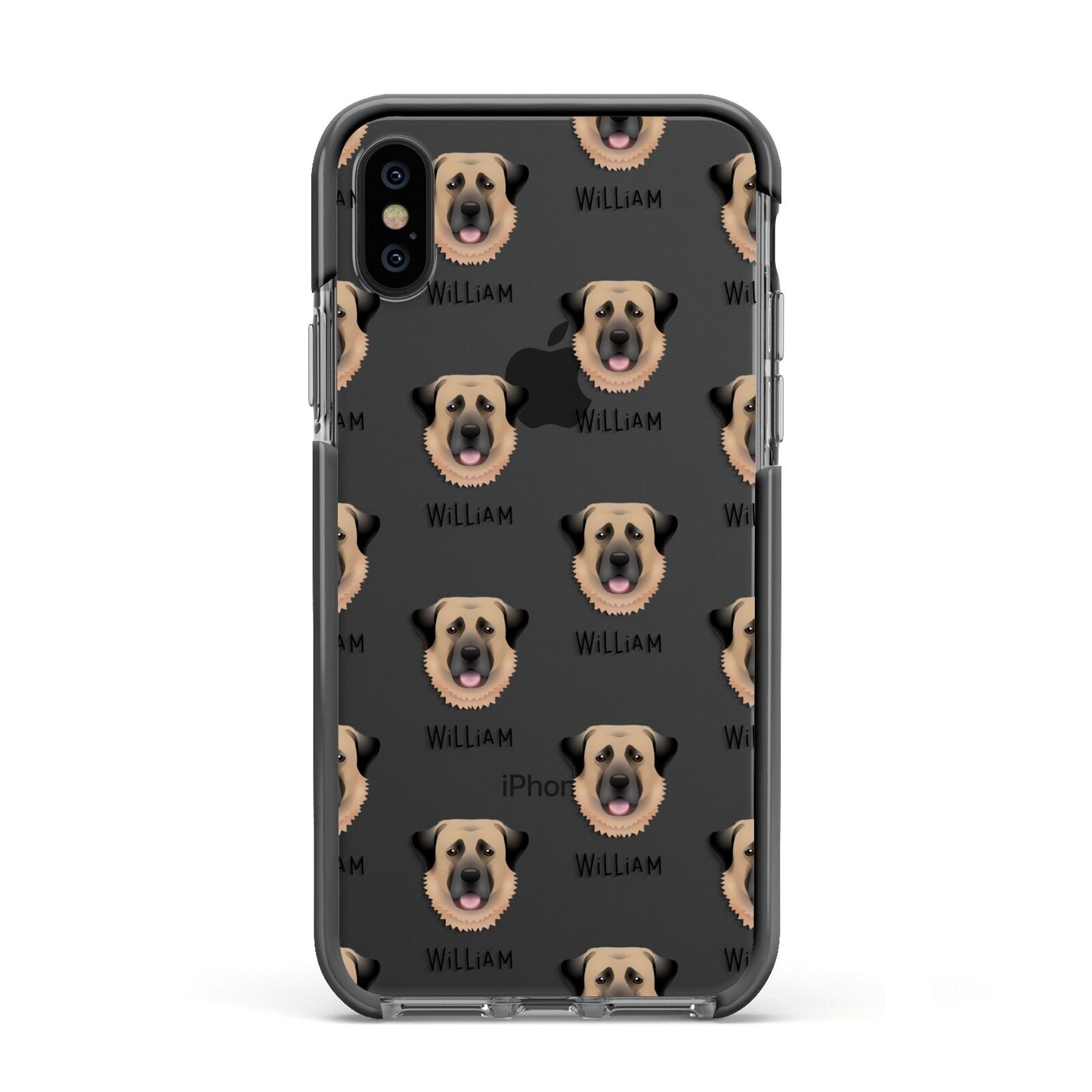 Dog Icon with Name Apple iPhone Xs Impact Case Black Edge on Black Phone