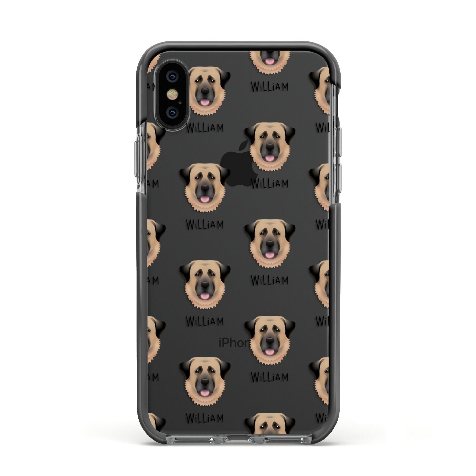 Dog Icon with Name Apple iPhone Xs Impact Case Black Edge on Black Phone