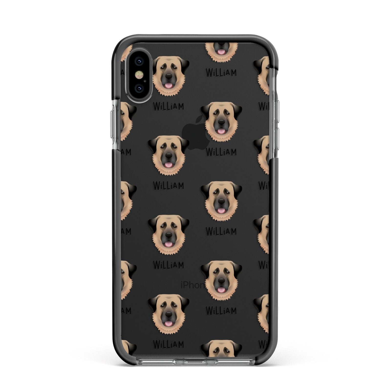 Dog Icon with Name Apple iPhone Xs Max Impact Case Black Edge on Black Phone