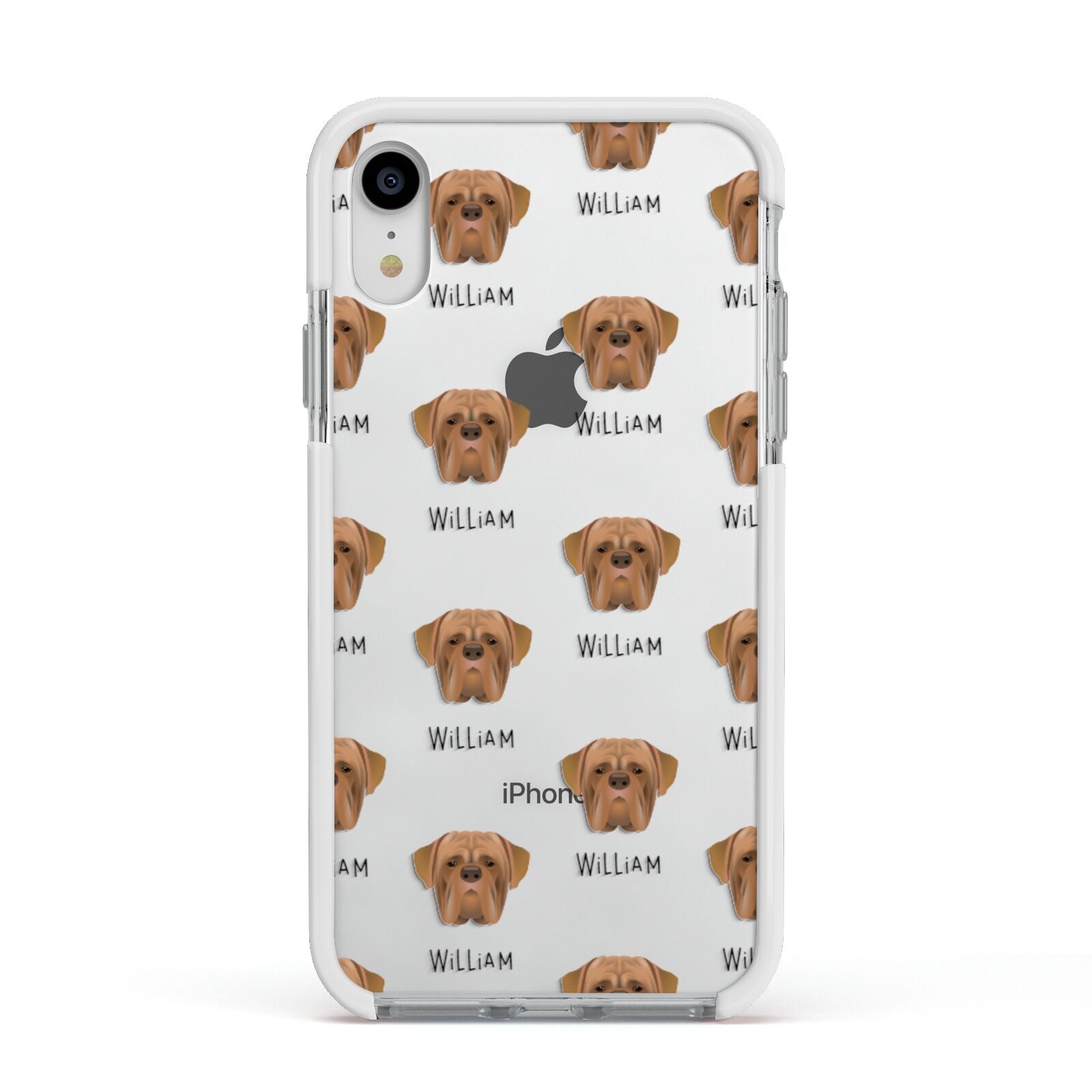 Dogue de Bordeaux Icon with Name Apple iPhone XR Impact Case White Edge on Silver Phone