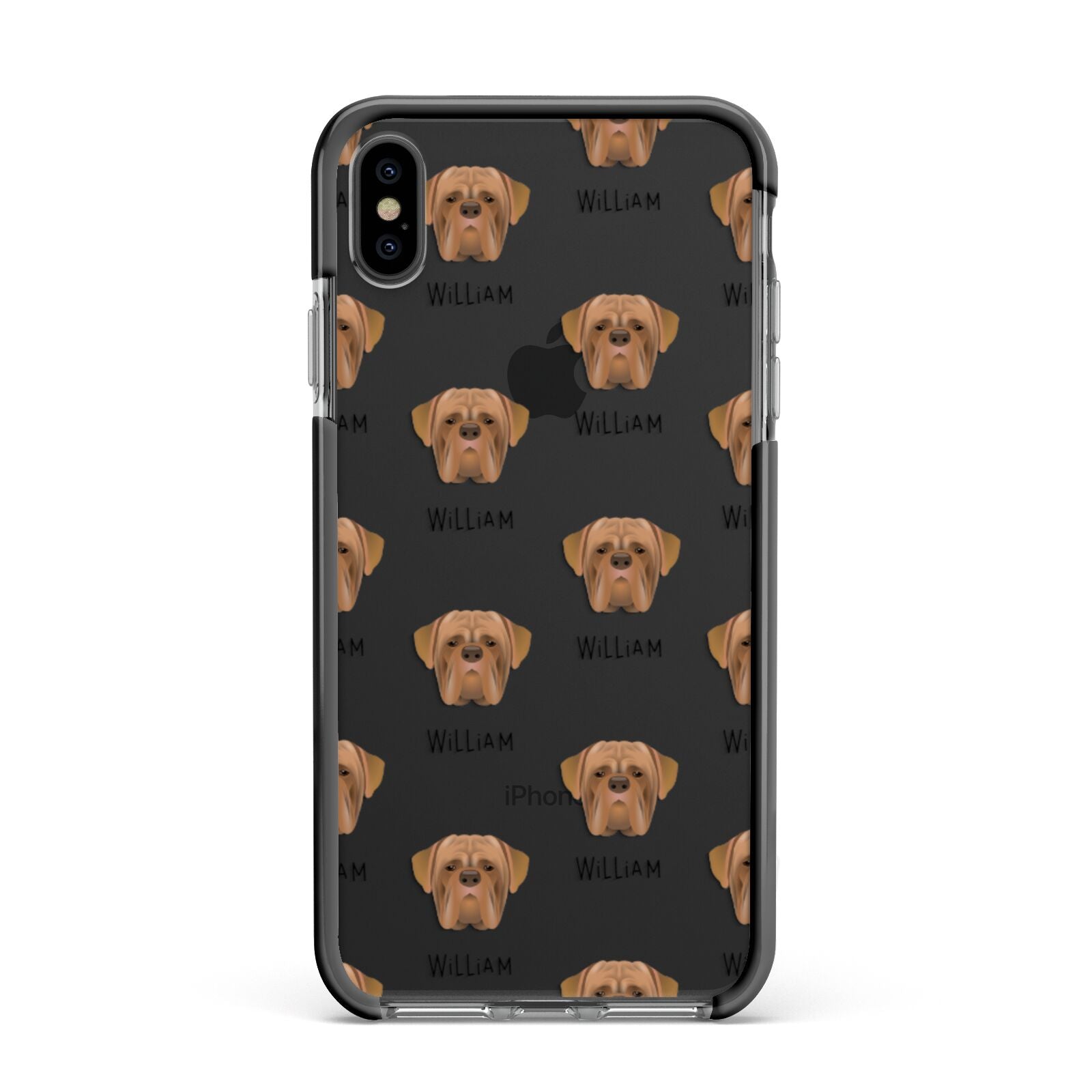 Dogue de Bordeaux Icon with Name Apple iPhone Xs Max Impact Case Black Edge on Black Phone