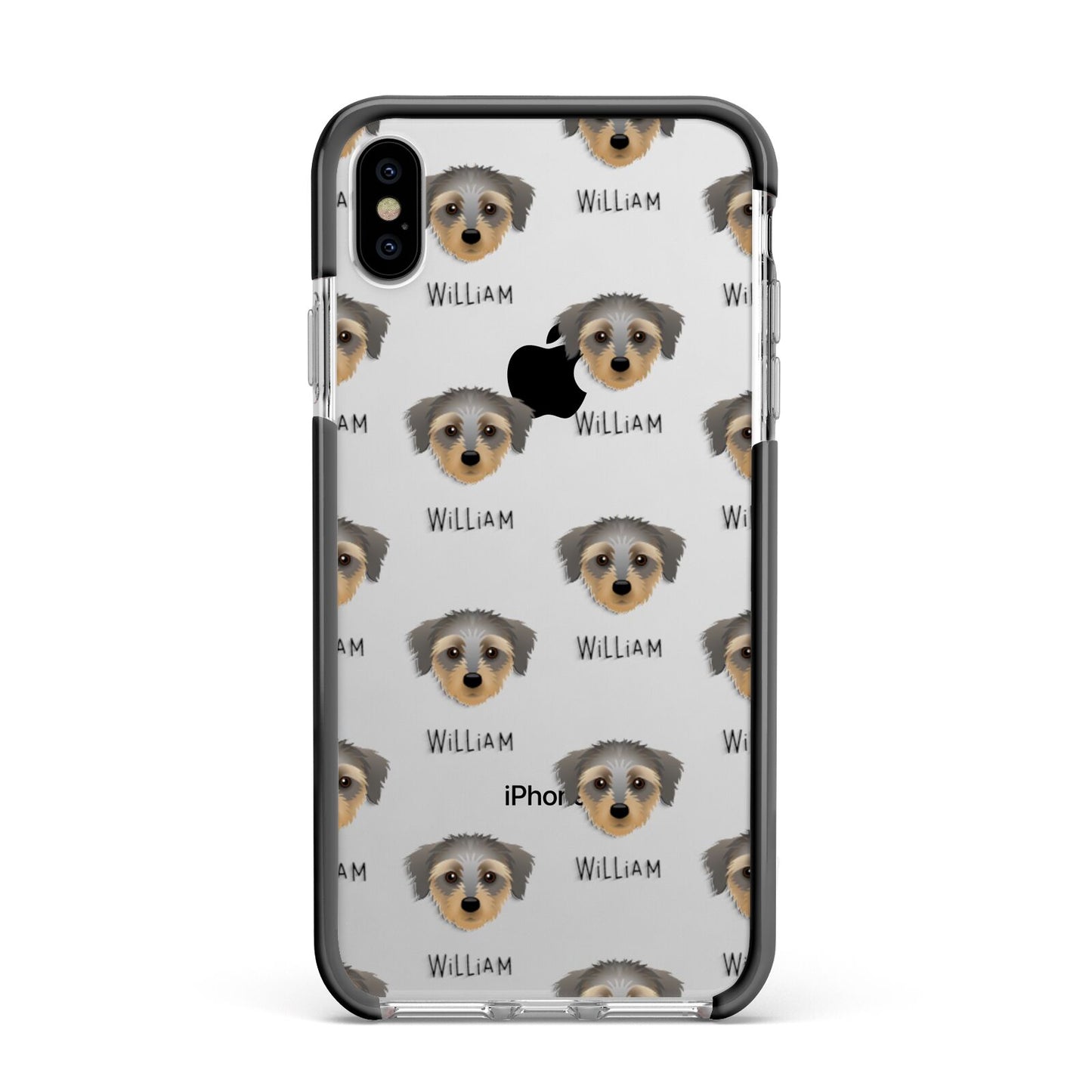 Dorkie Icon with Name Apple iPhone Xs Max Impact Case Black Edge on Silver Phone