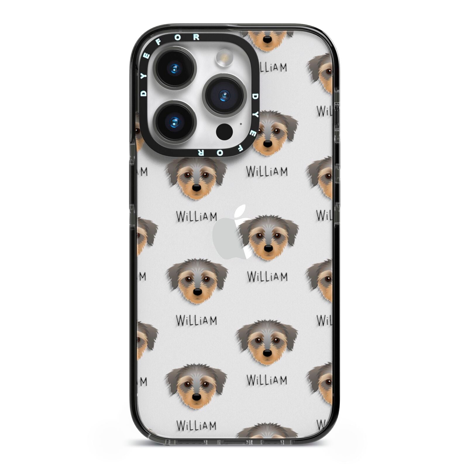 Dorkie Icon with Name iPhone 14 Pro Black Impact Case on Silver phone