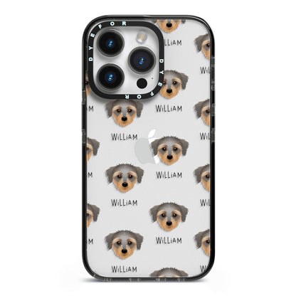 Dorkie Icon with Name iPhone 14 Pro Black Impact Case on Silver phone