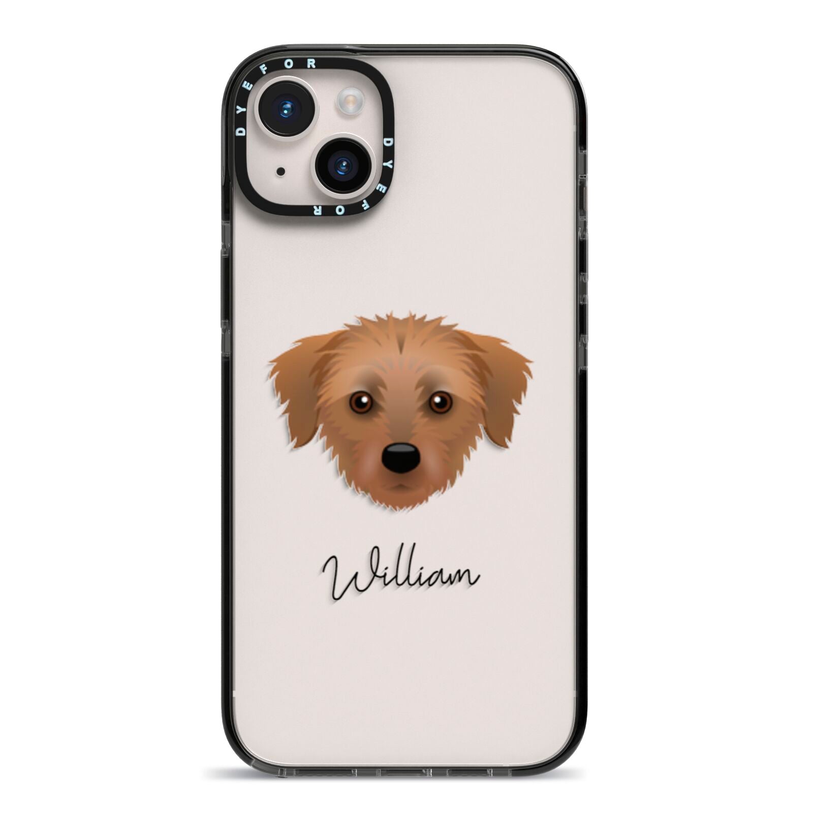 Dorkie Personalised iPhone 14 Plus Black Impact Case on Silver phone